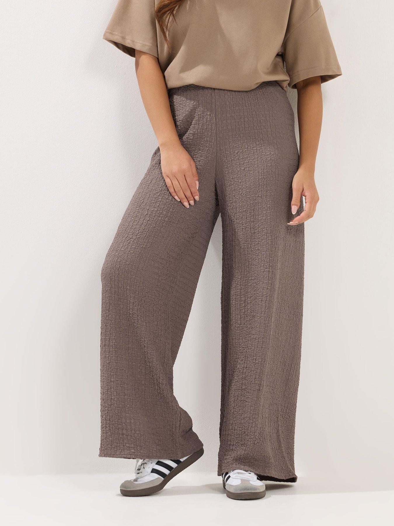 pixiegirl-petite-textured-wide-leg-trouser-brownfront