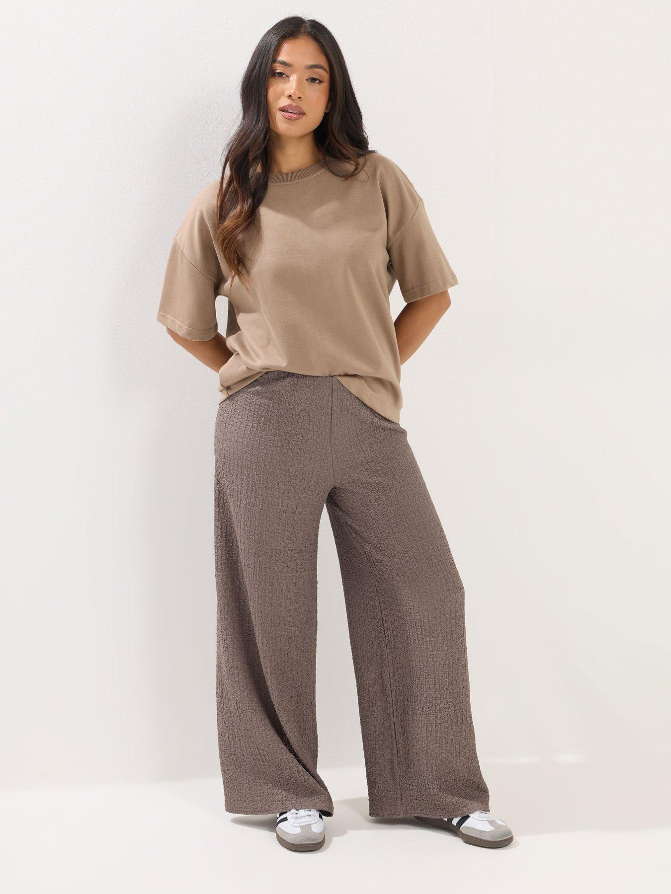 pixiegirl-petite-textured-wide-leg-trouser-brownback