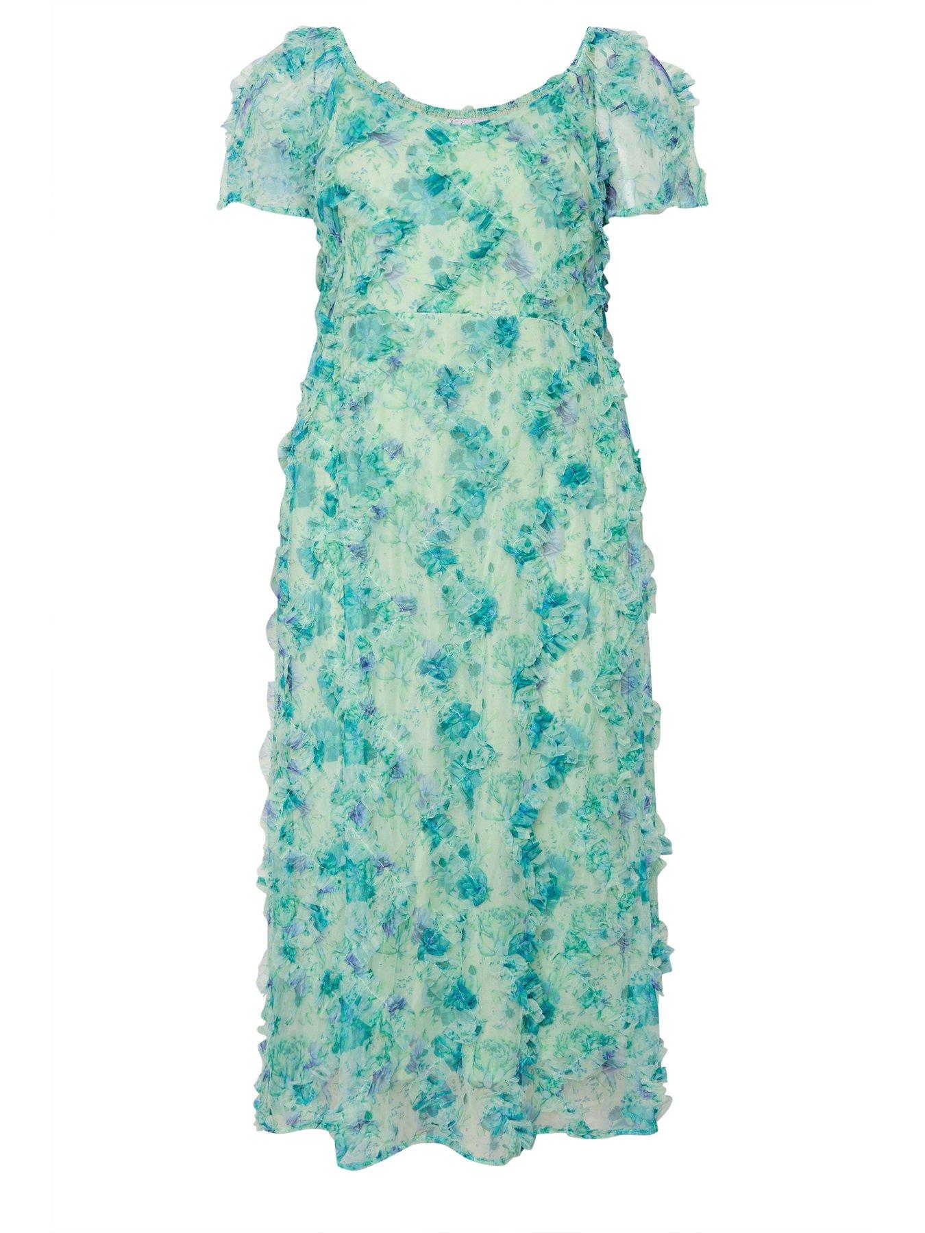 Image 5 of 5 of Yours Curve Floral Chevron Maxi Dress - Green