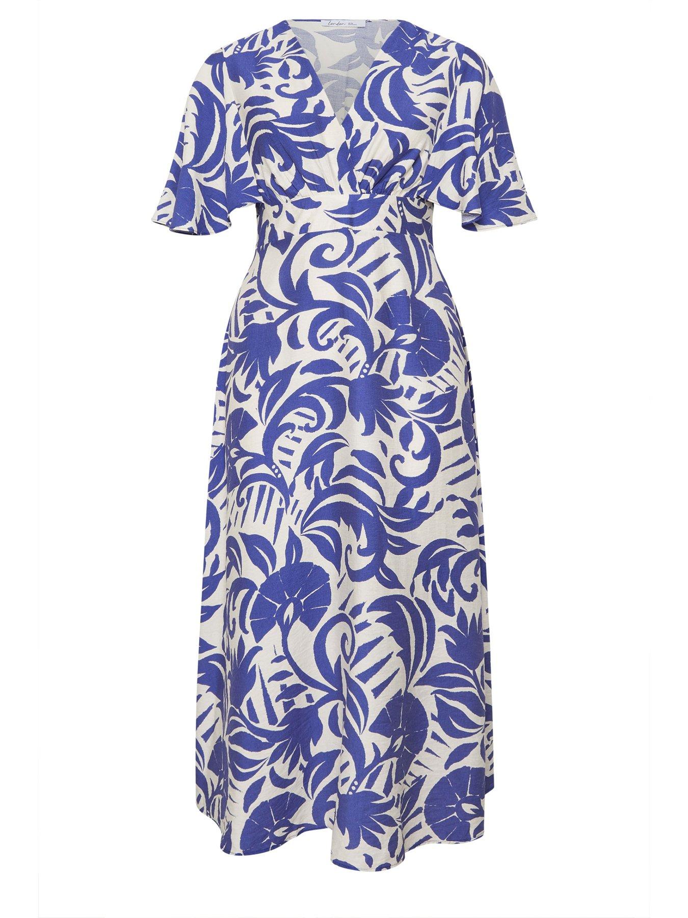 Image 5 of 5 of Yours Curve Linen Look Kimono Wrap Dress - Blue