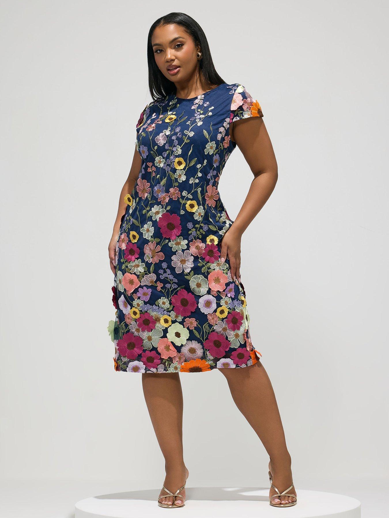 yours-curve-multi-3d-floral-shift-dress-bluefront
