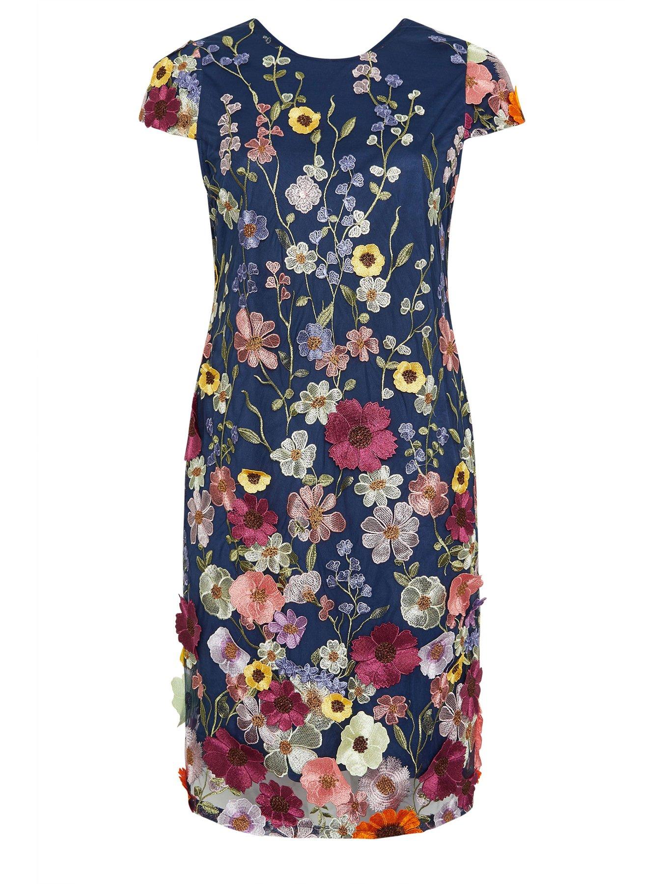 yours-curve-multi-3d-floral-shift-dress-bluedetail