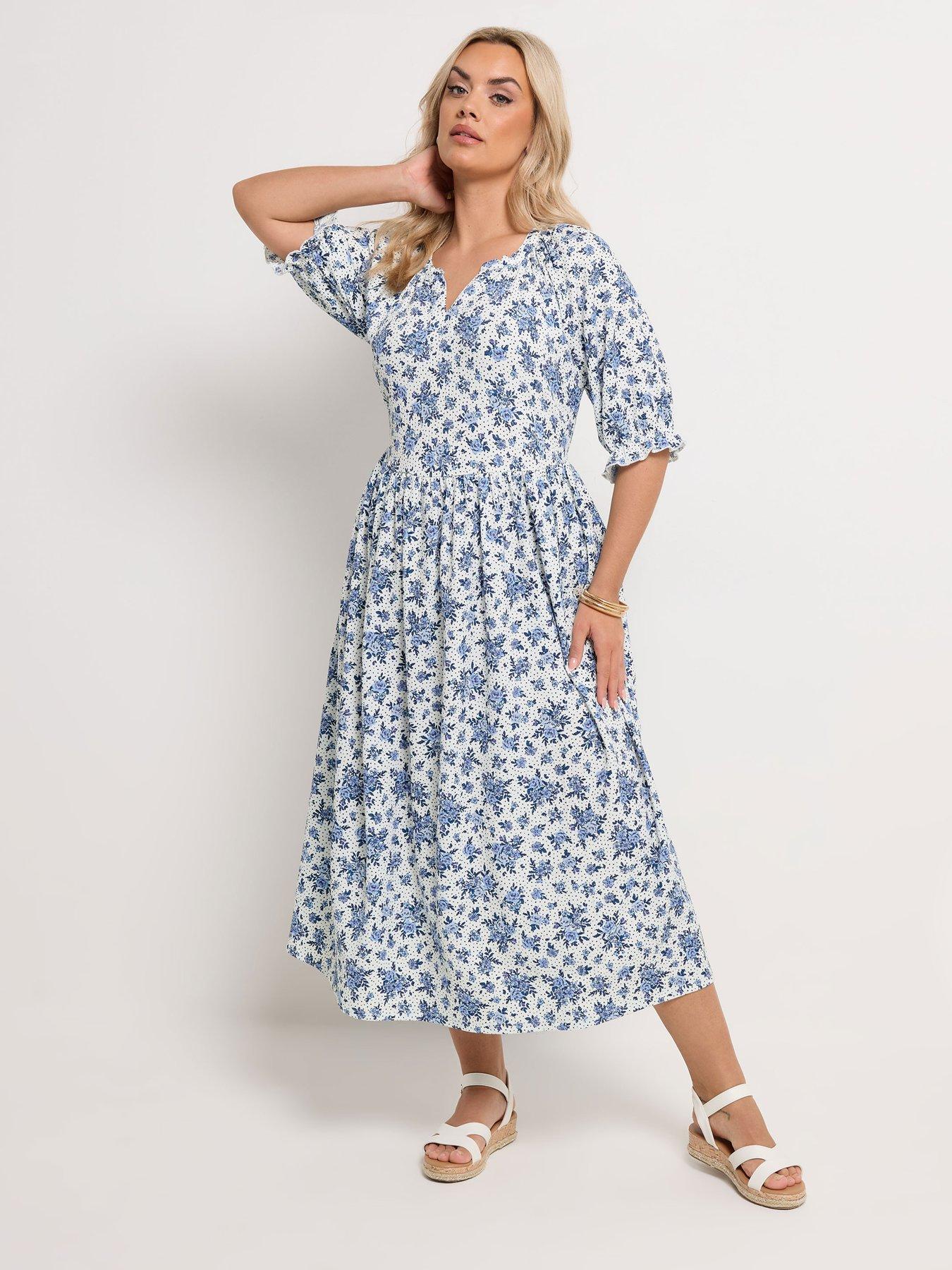 Yours Curve Notchneck Tiered Floral Dress