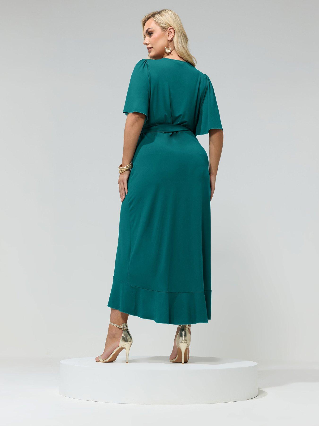 yours-curve-wrap-ruffle-maxi-dress-greenstillFront