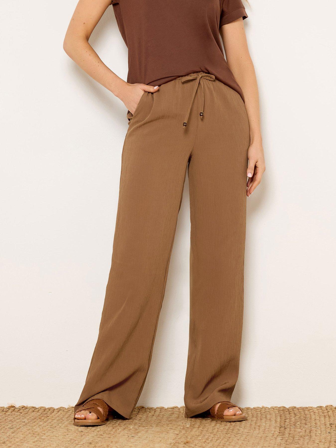 long-tall-sally-textured-wide-leg-trousers-34-brownfront