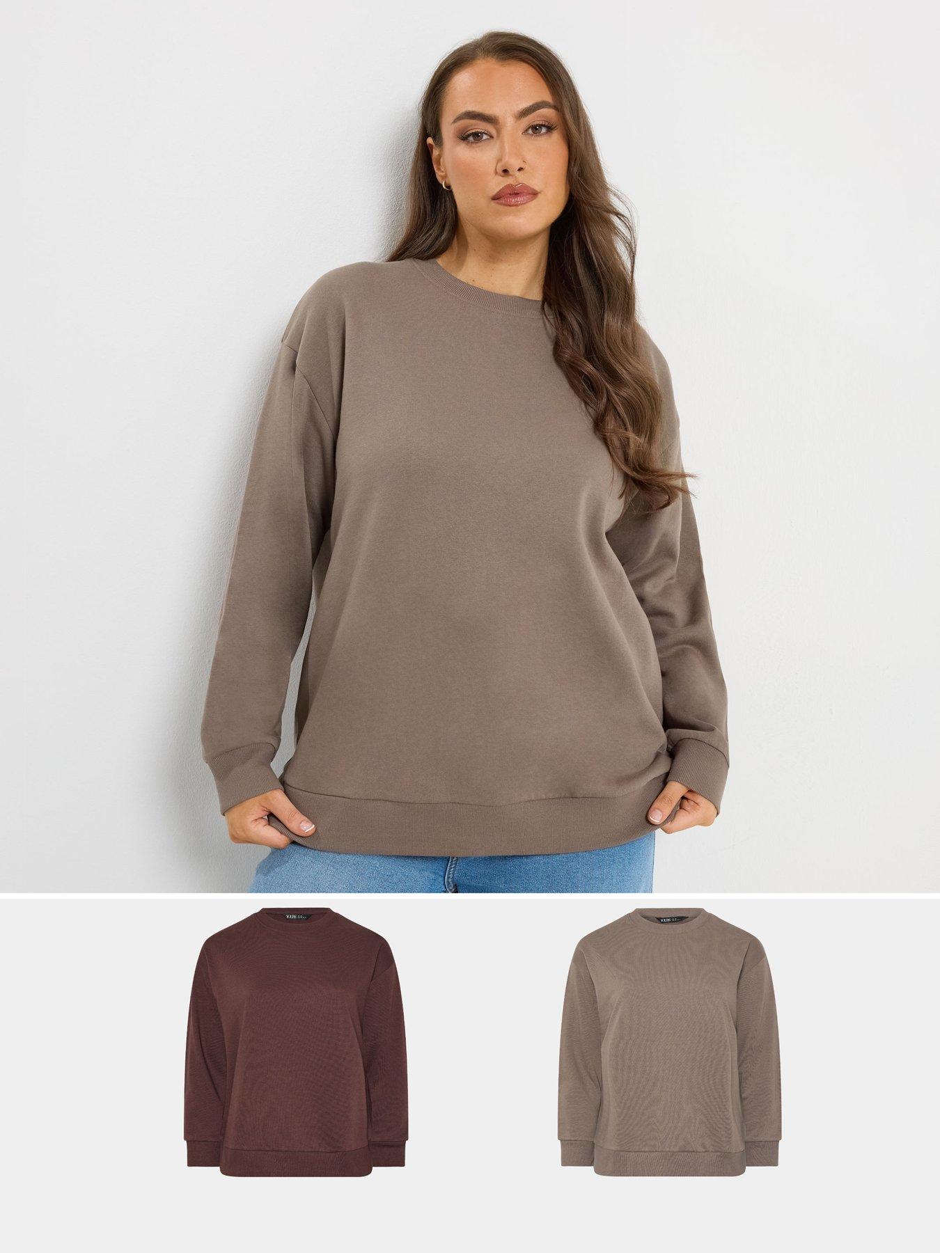 yours-curve-2-pack-crew-neck-sweatshirts-brownfront