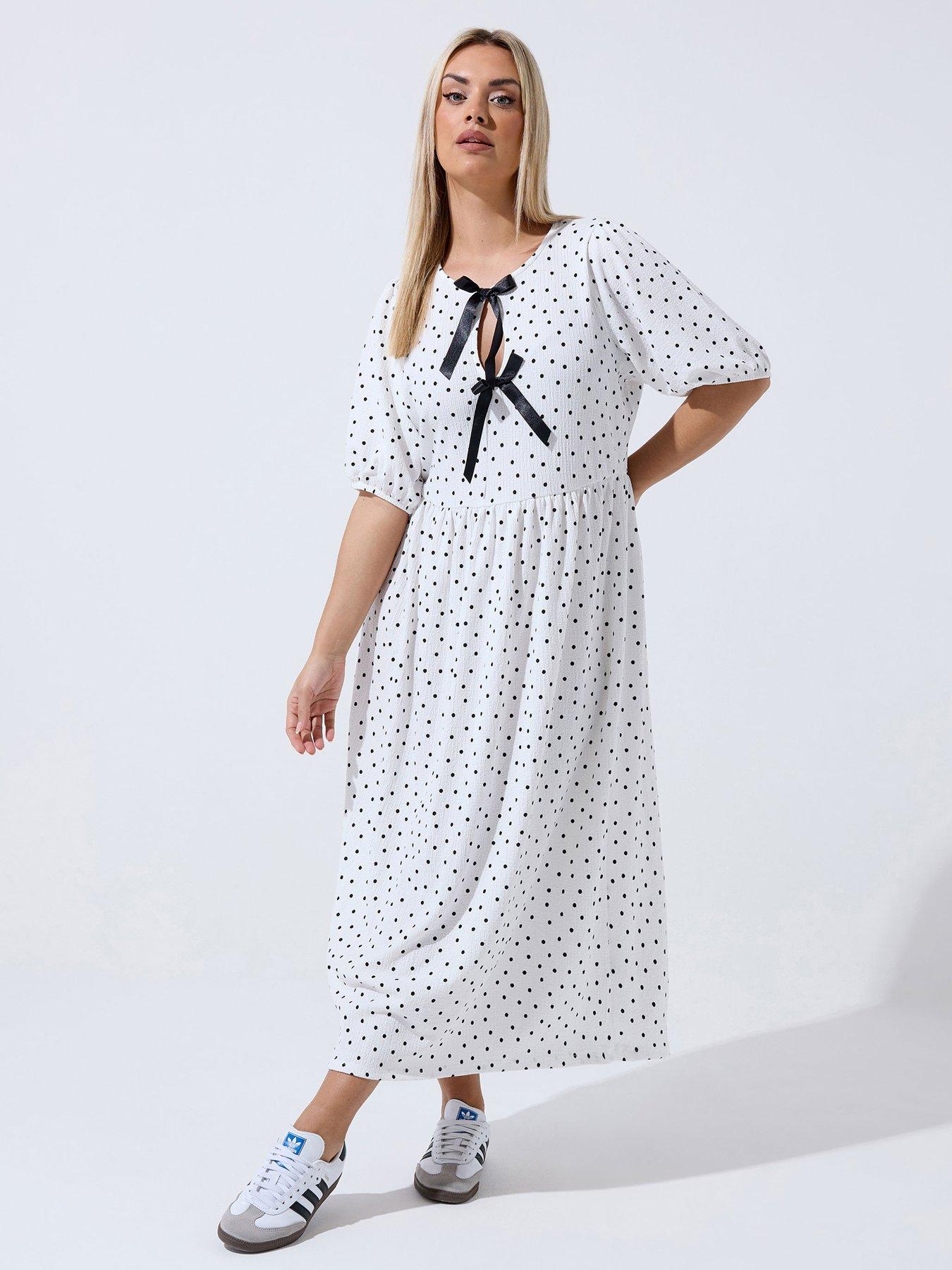 yours-curve-polka-dot-bow-dress-creamfront