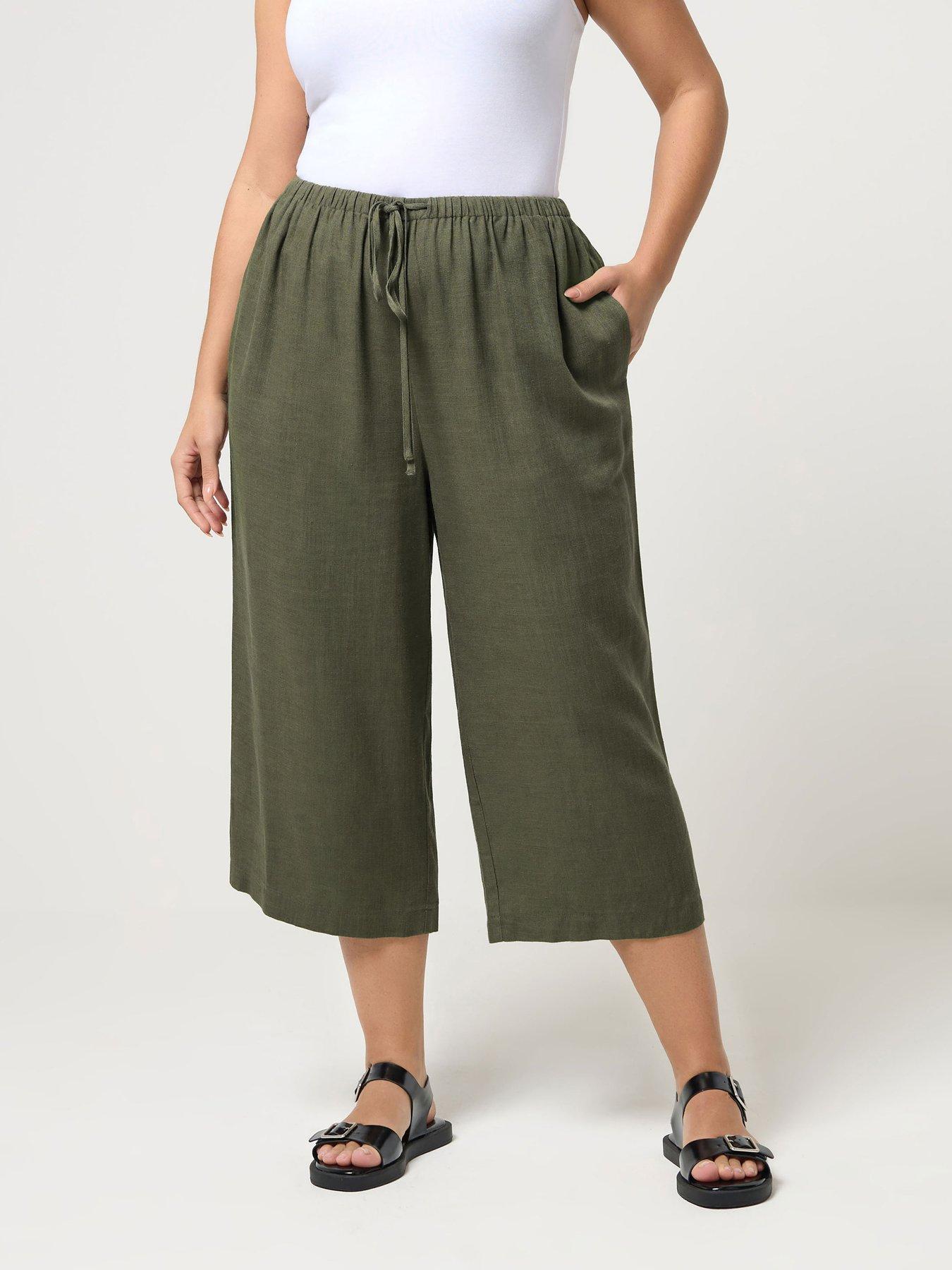 Yours Curve Linen Skinny Waist Crop Trouser