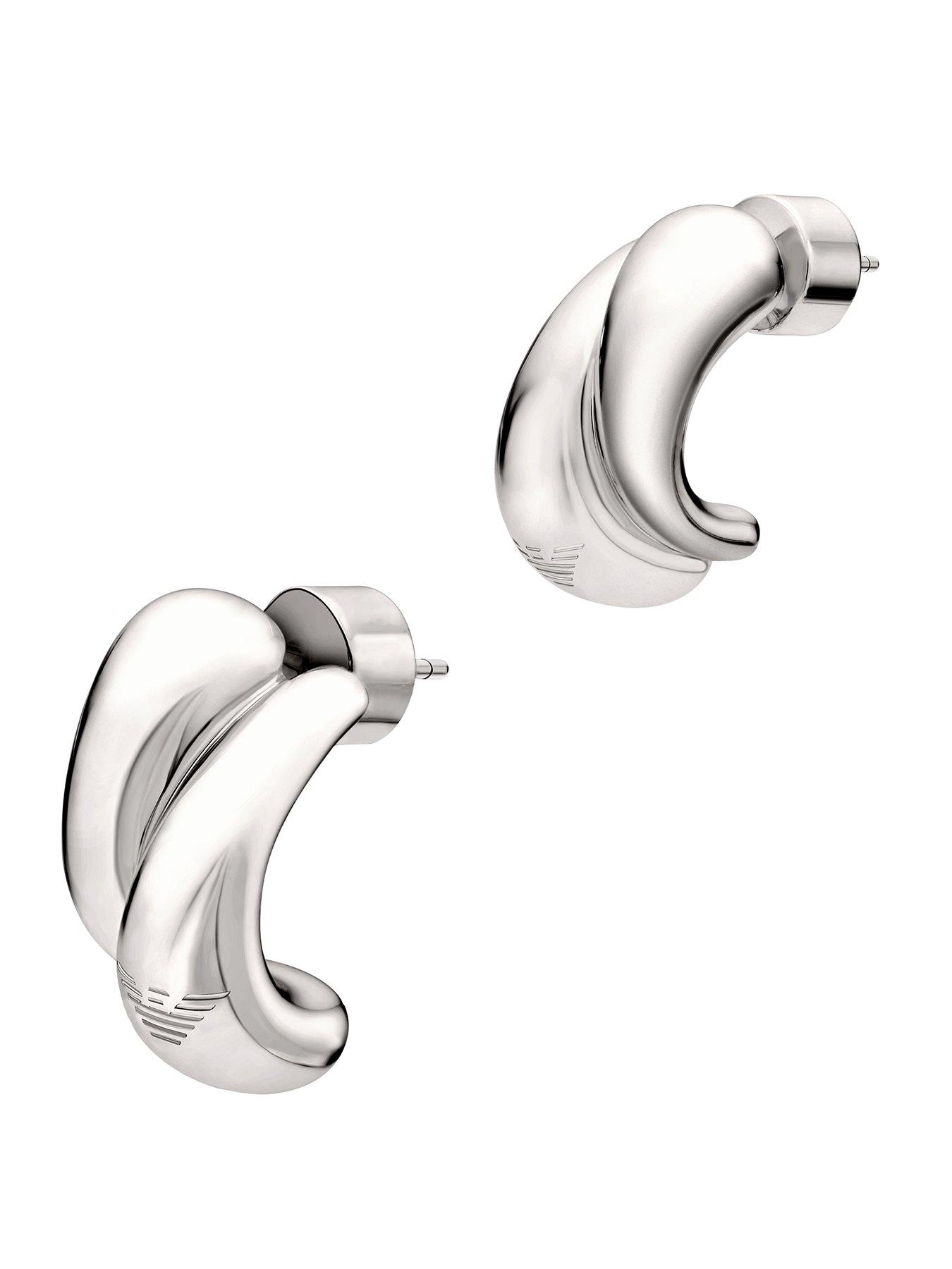 Emporio Armani Emporio Armani Womens Silver-Tone Brass Hoop Earrings, EGS3342040