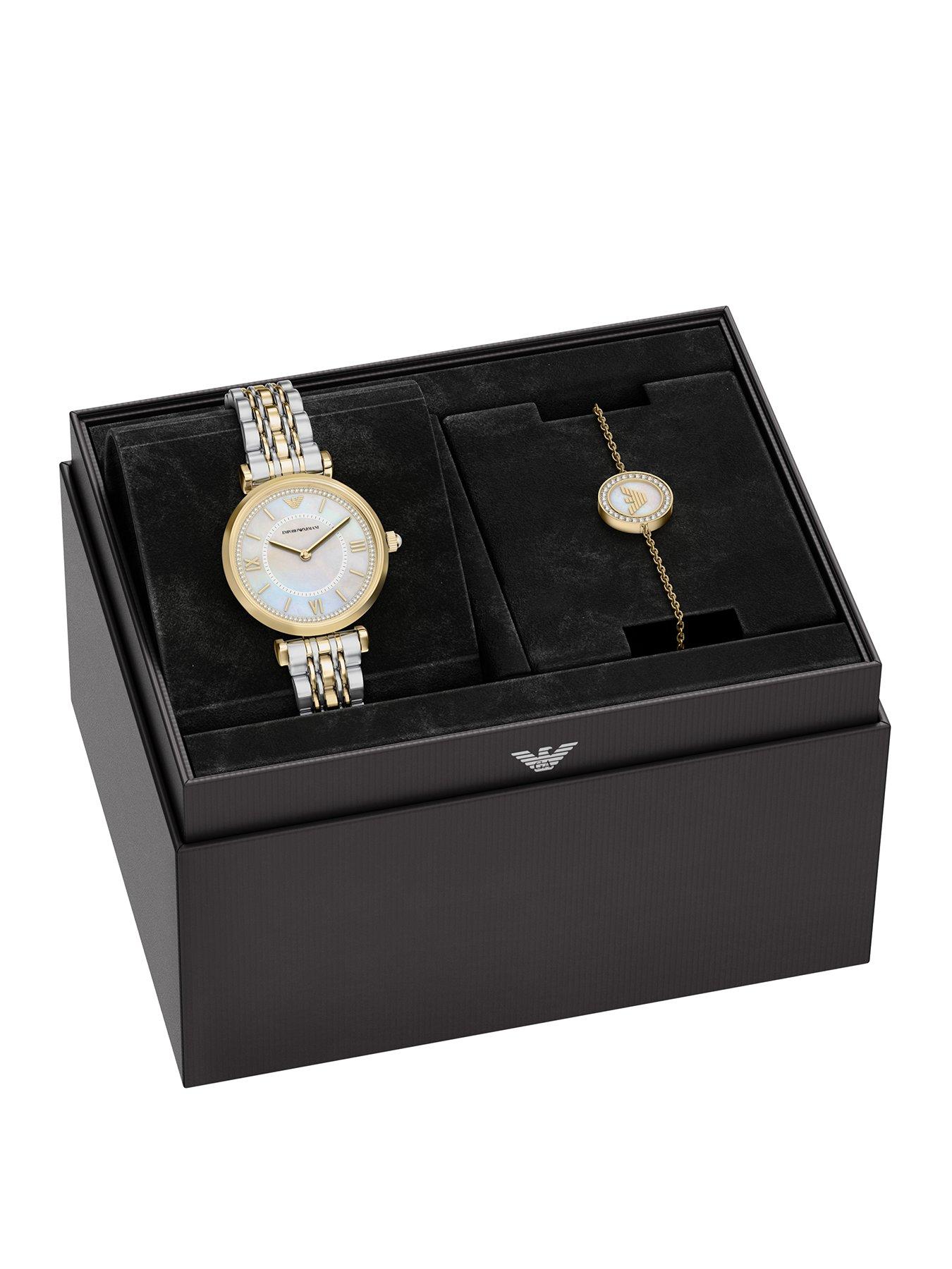 Emporio Armani Emporio Armani Womens Two-Hand Two-Tone Stainless Steel Watch and Bracelet Set, AR80086SET