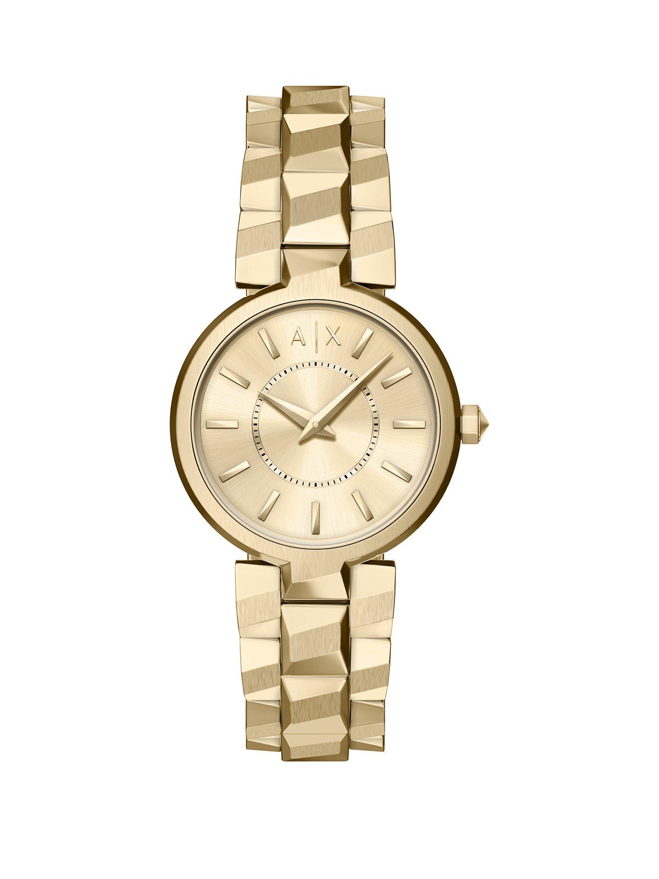 Armani Exchange Armani Exchange Audora Womens Two-Hand Gold-Tone Stainless Steel Watch, AX4407