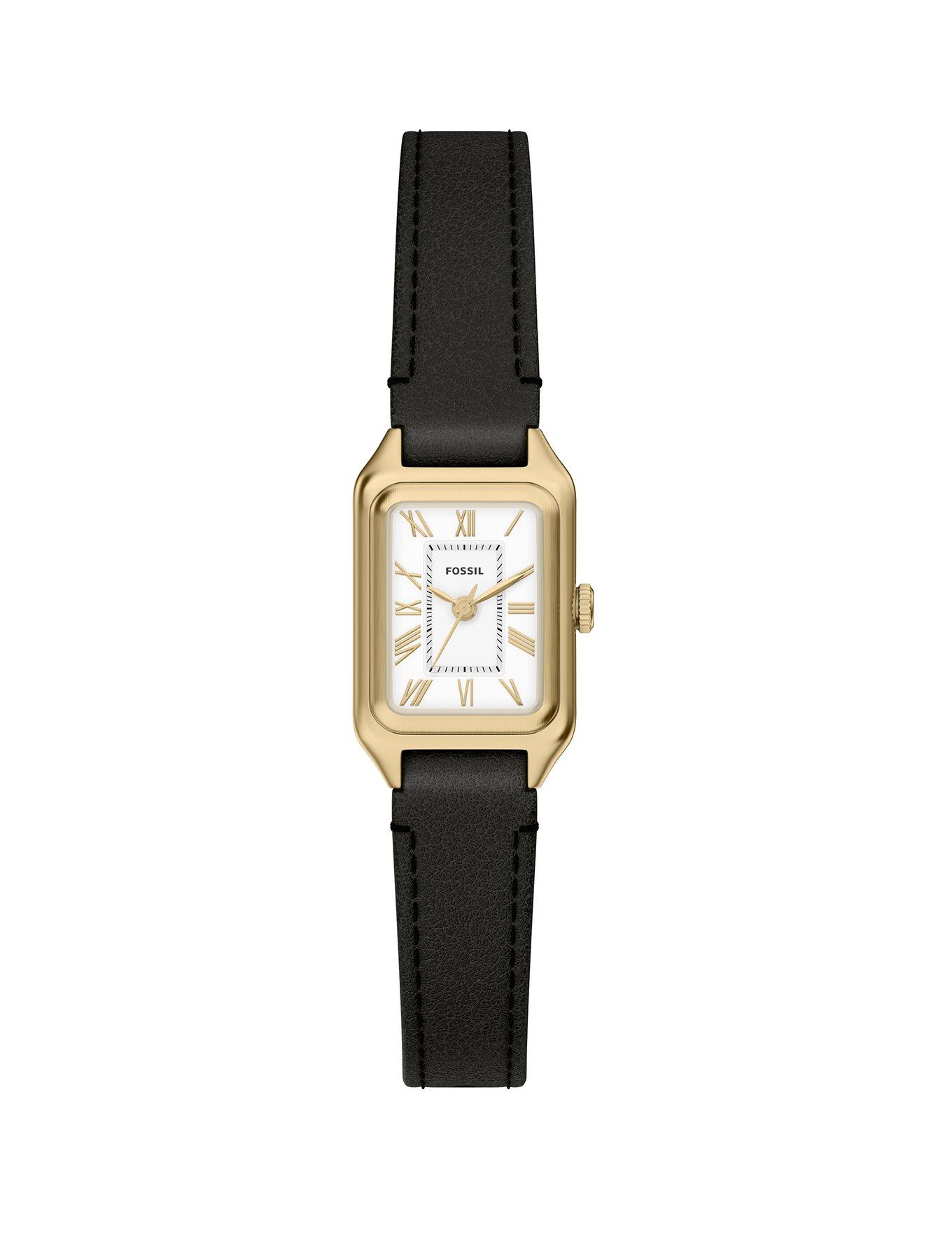 Fossil Fossil Womens Raquel Three-Hand Black Leather Watch, ES5470