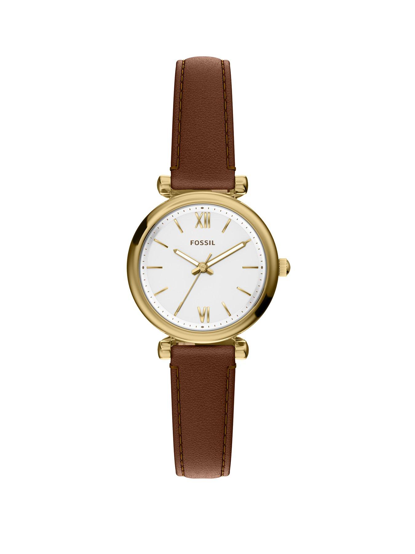 Fossil Fossil Womens Carlie Three-Hand Brown Leather Watch, ES5464