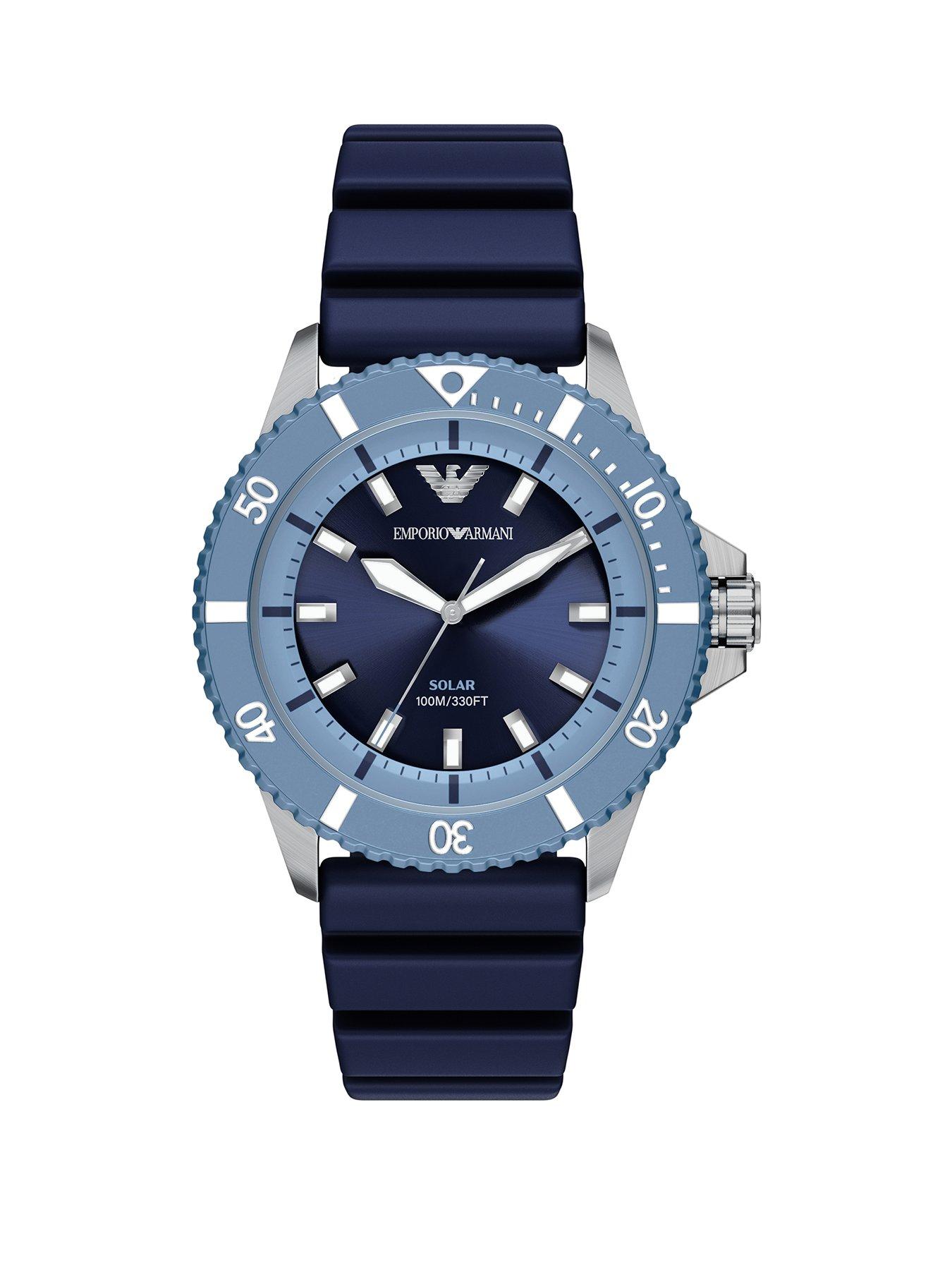 Emporio Armani Emporio Armani Mens World Explorer Solar-Powered Three-Hand Blue Silicone Watch, AR11785