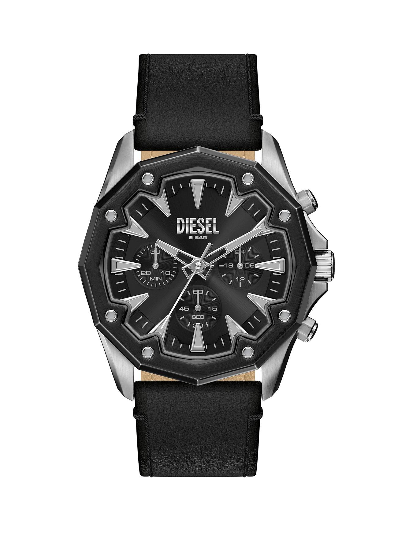 Diesel Diesel Mens Stinger Chronograph Black Leather Watch, DZ4710