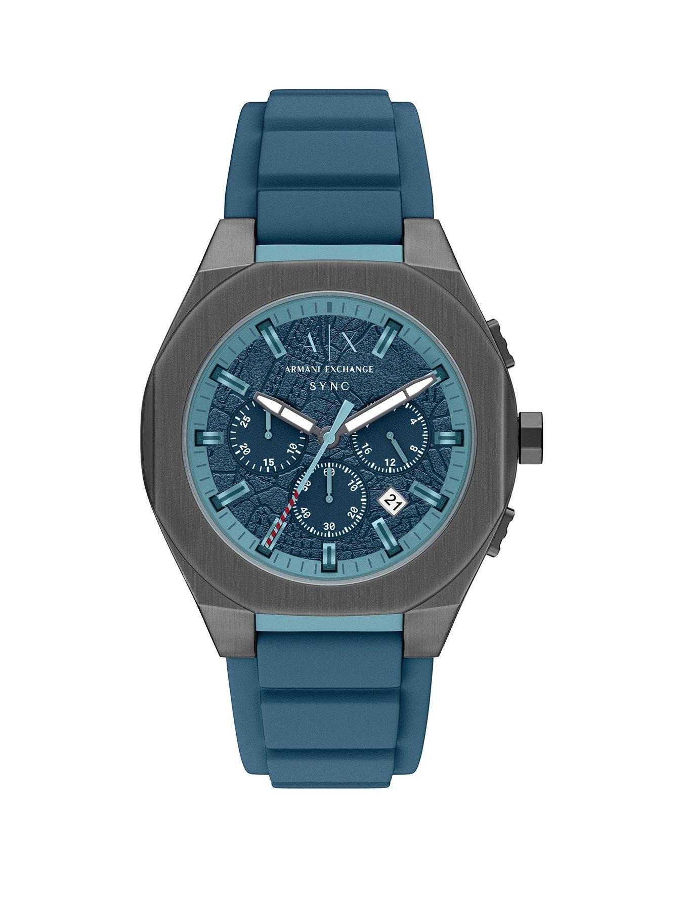 Armani Exchange Armani Exchange Mens Sync Chronograph Blue Silicone Watch, AX4291