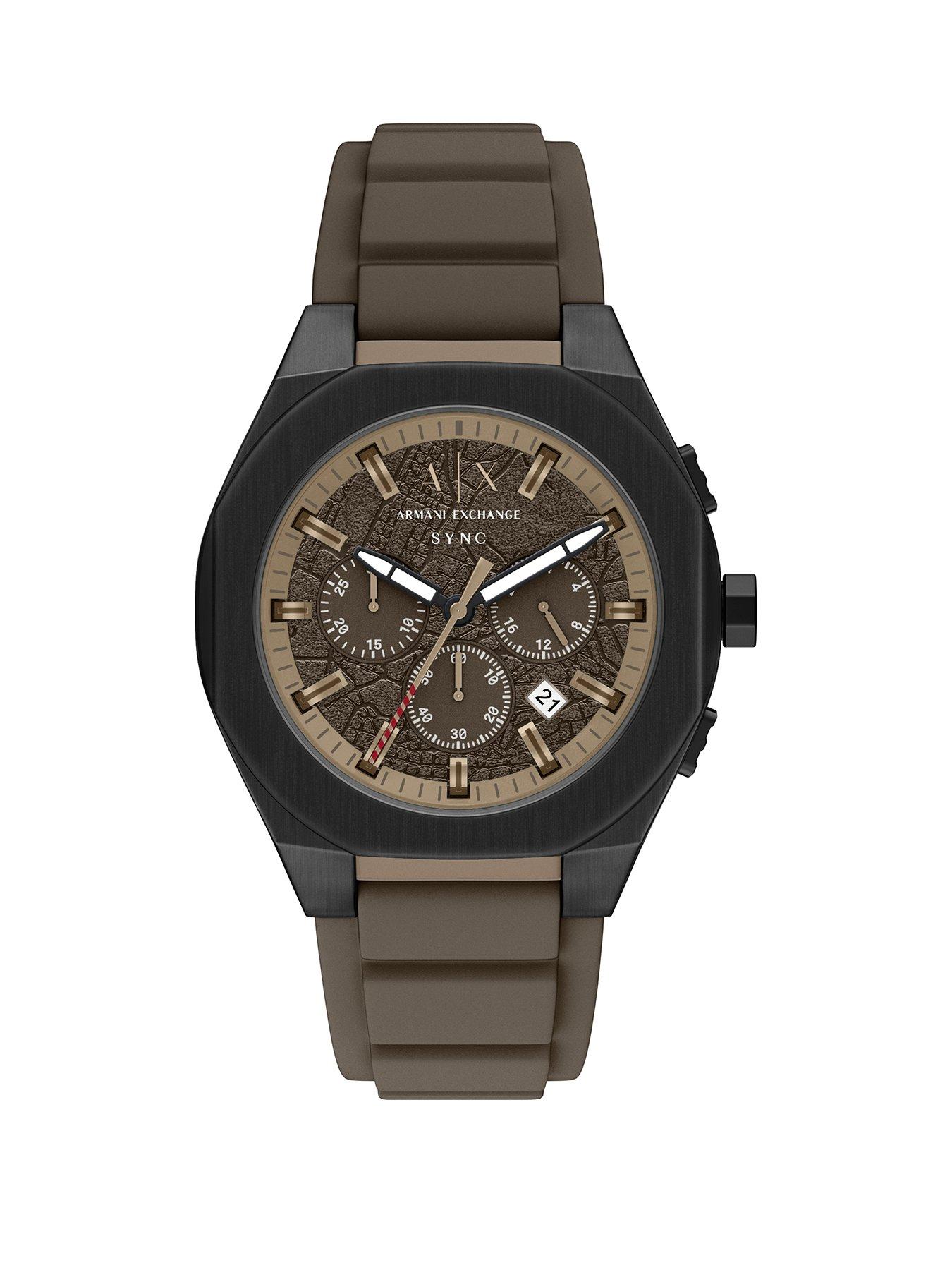Armani Exchange Armani Exchange Mens Sync Chronograph Brown Silicone Watch, AX4293