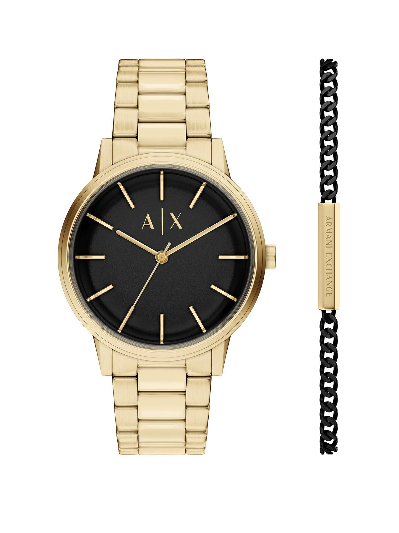 Armani Exchange Armani Exchange Mens Gold Stainless Steel Watch and Bracelet Set, AX7178SET