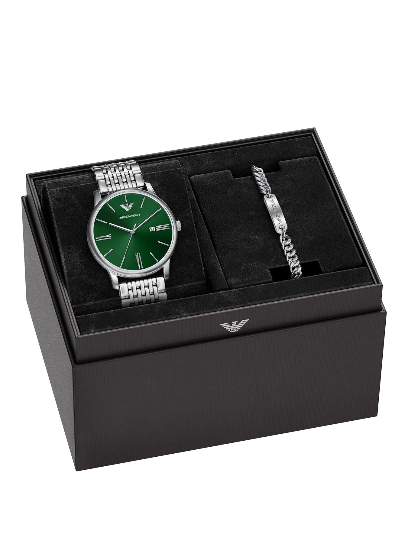 Emporio Armani Emporio Armani Mens Three-Hand Date Stainless Steel Watch and Bracelet Set, AR80087SET