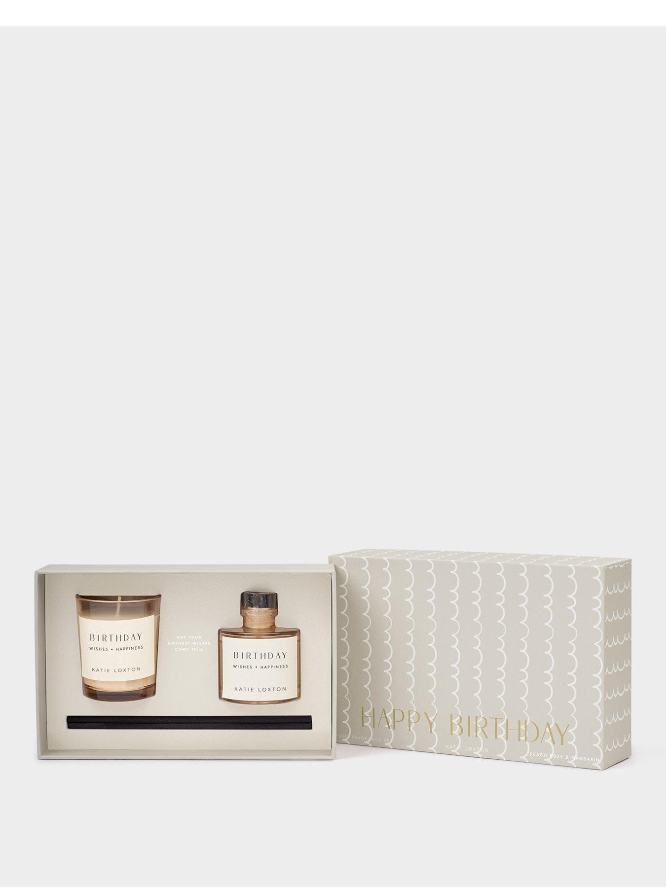 Katie Loxton MINI VOTIVE AND MINI REED DIFFUSER GIFT SET | HAPPY BIRTHDAY | Peach Rose and Sweet Mandarin | 12.7cm x 19.7cm x 6cm
