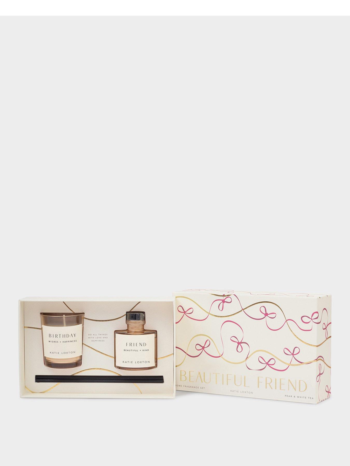 Katie Loxton MINI VOTIVE AND MINI REED DIFFUSER GIFT SET | BEAUTIFUL FRIEND | English Pear and White Tea | 12.7cm x 19.7cm x 6cm