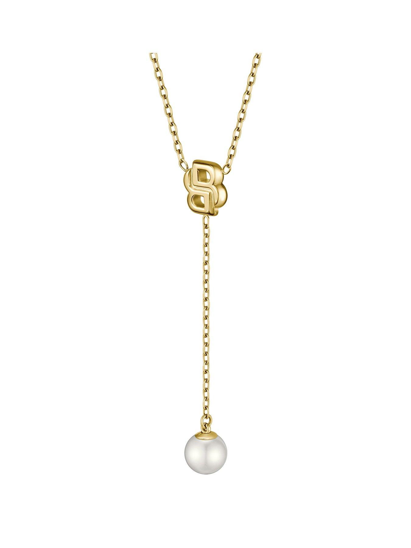 BOSS Ladies Double B Mirelle Gold IP and Pearl Necklace