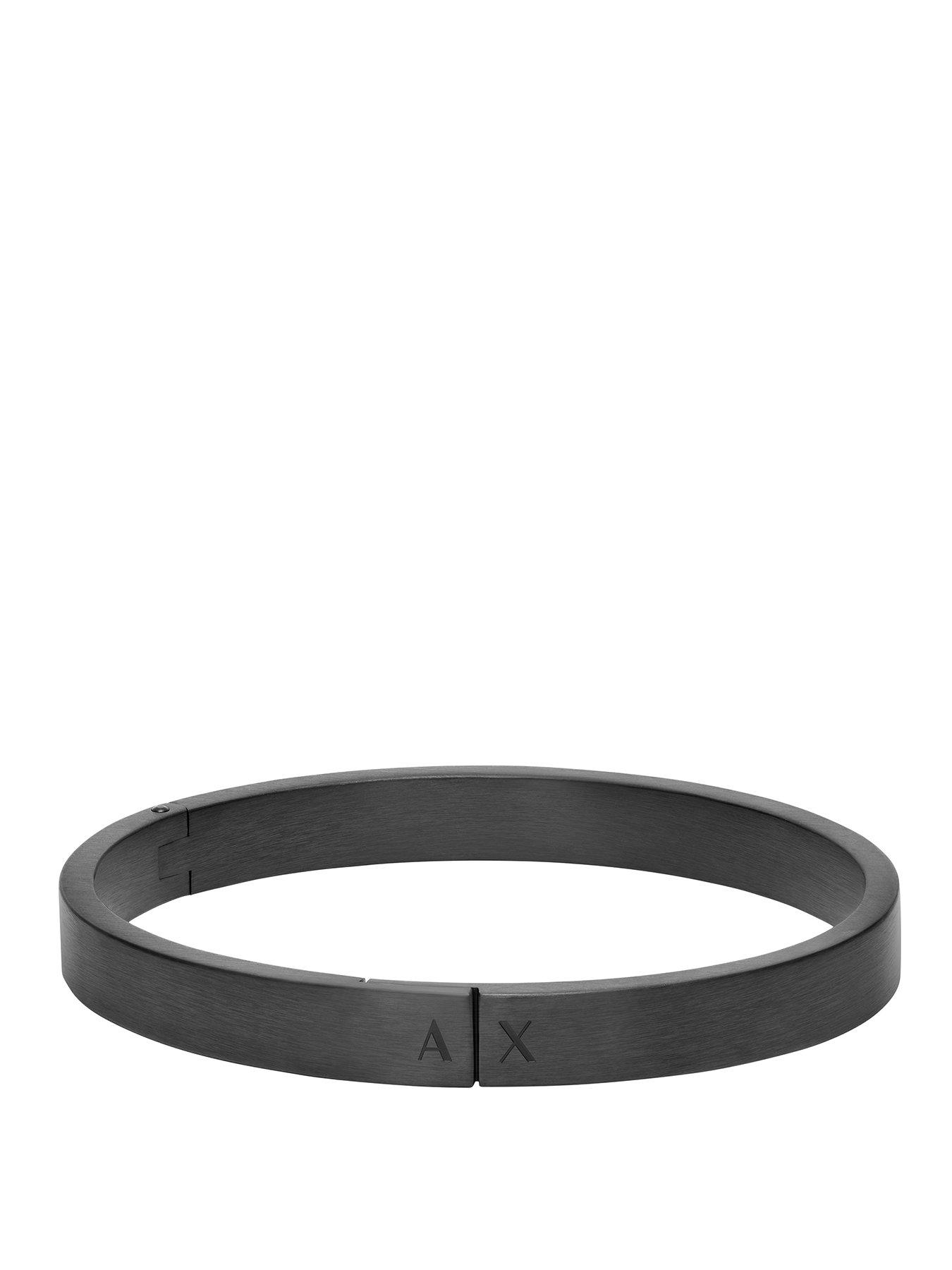 Armani Exchange Armani Exchange Mens Black Stainless Steel Bangle Bracelet, AXG0173001