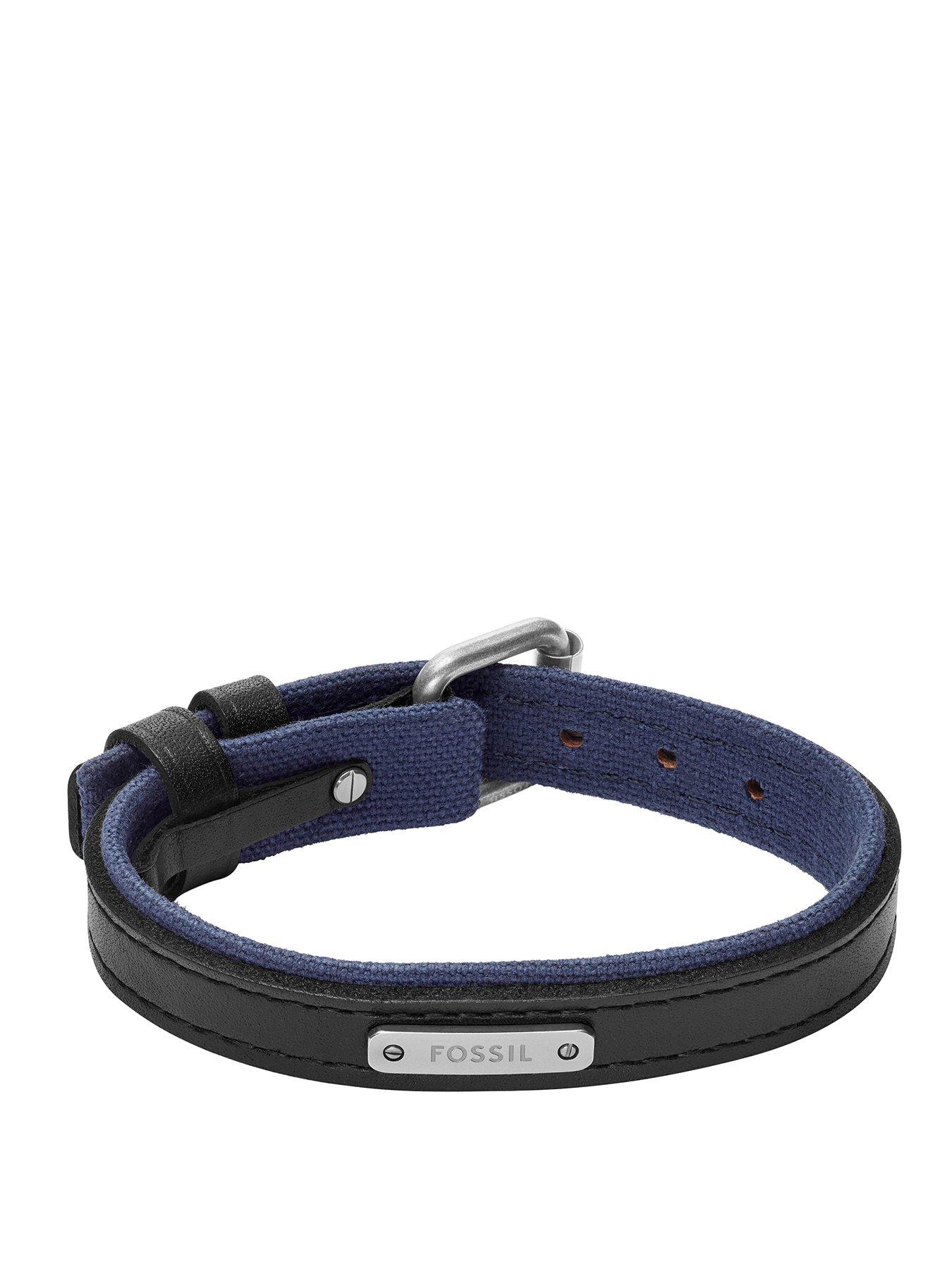 Fossil Fossil Mens Everett Colour Pop Midnight Blue and Black Leather Strap Bracelet, JA7316998