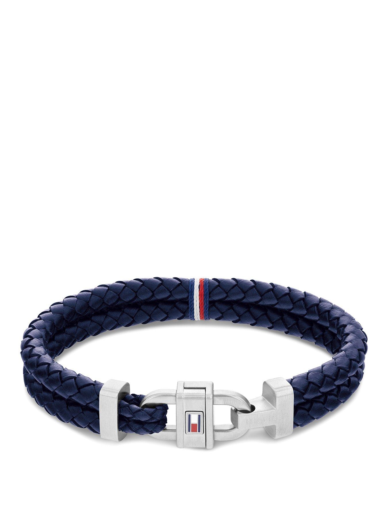 tommy-hilfiger-mens-navy-braided-rope-braceletfront