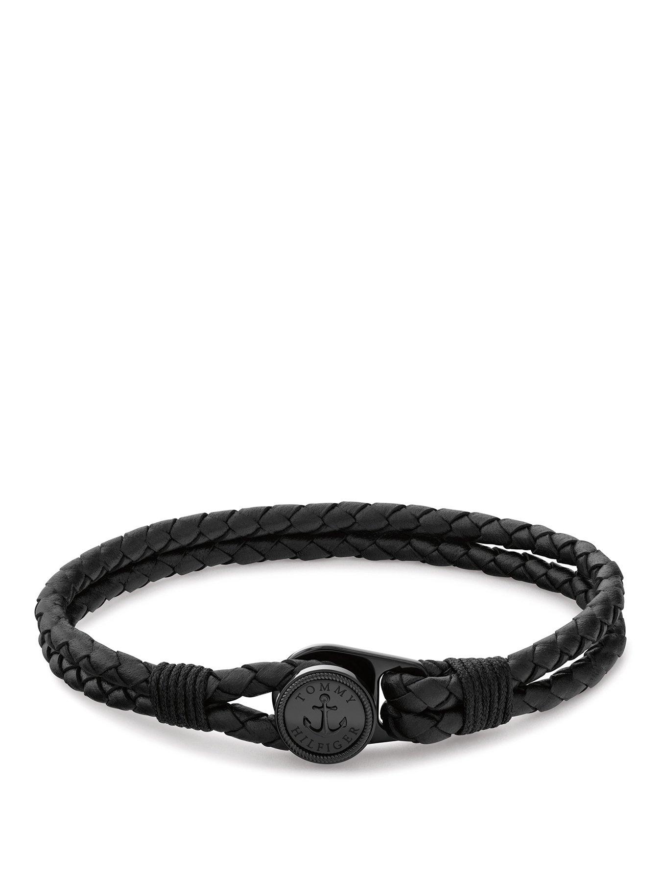 Image 1 of 4 of Tommy Hilfiger Tommy Hilfiger Men's Nautical Black Leather Bracelet