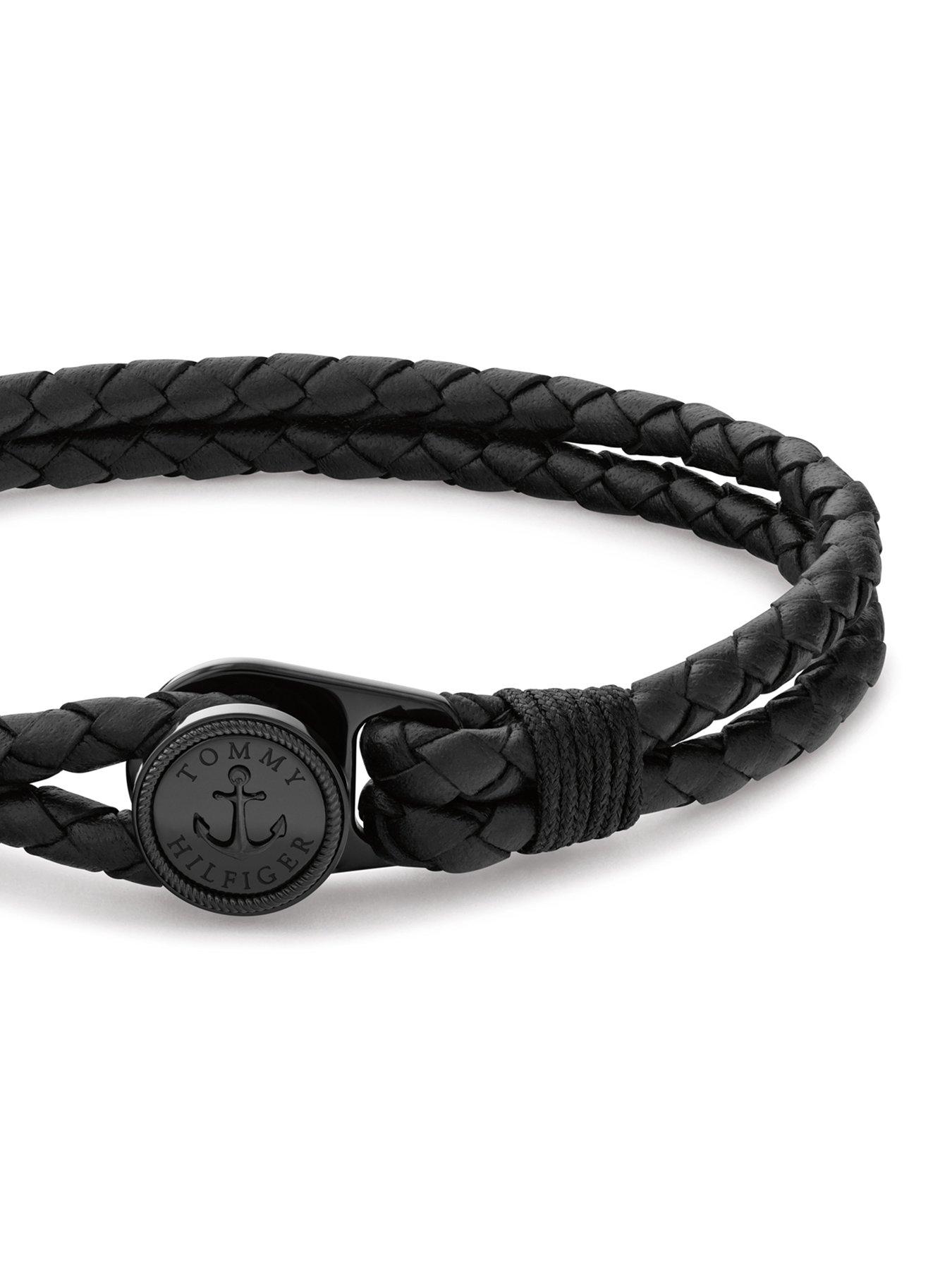 Image 2 of 4 of Tommy Hilfiger Tommy Hilfiger Men's Nautical Black Leather Bracelet