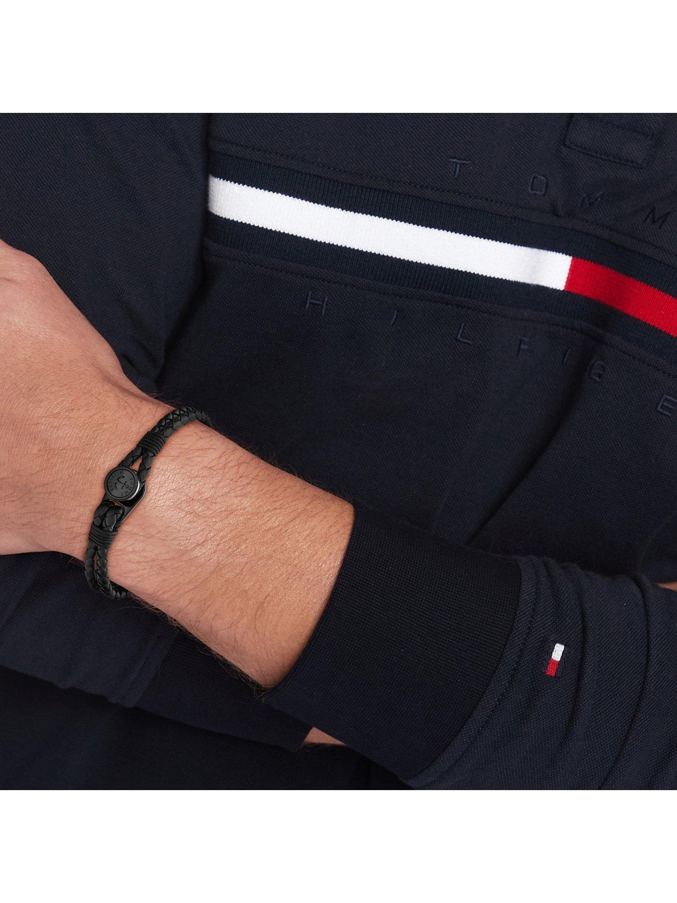 Image 3 of 4 of Tommy Hilfiger Tommy Hilfiger Men's Nautical Black Leather Bracelet