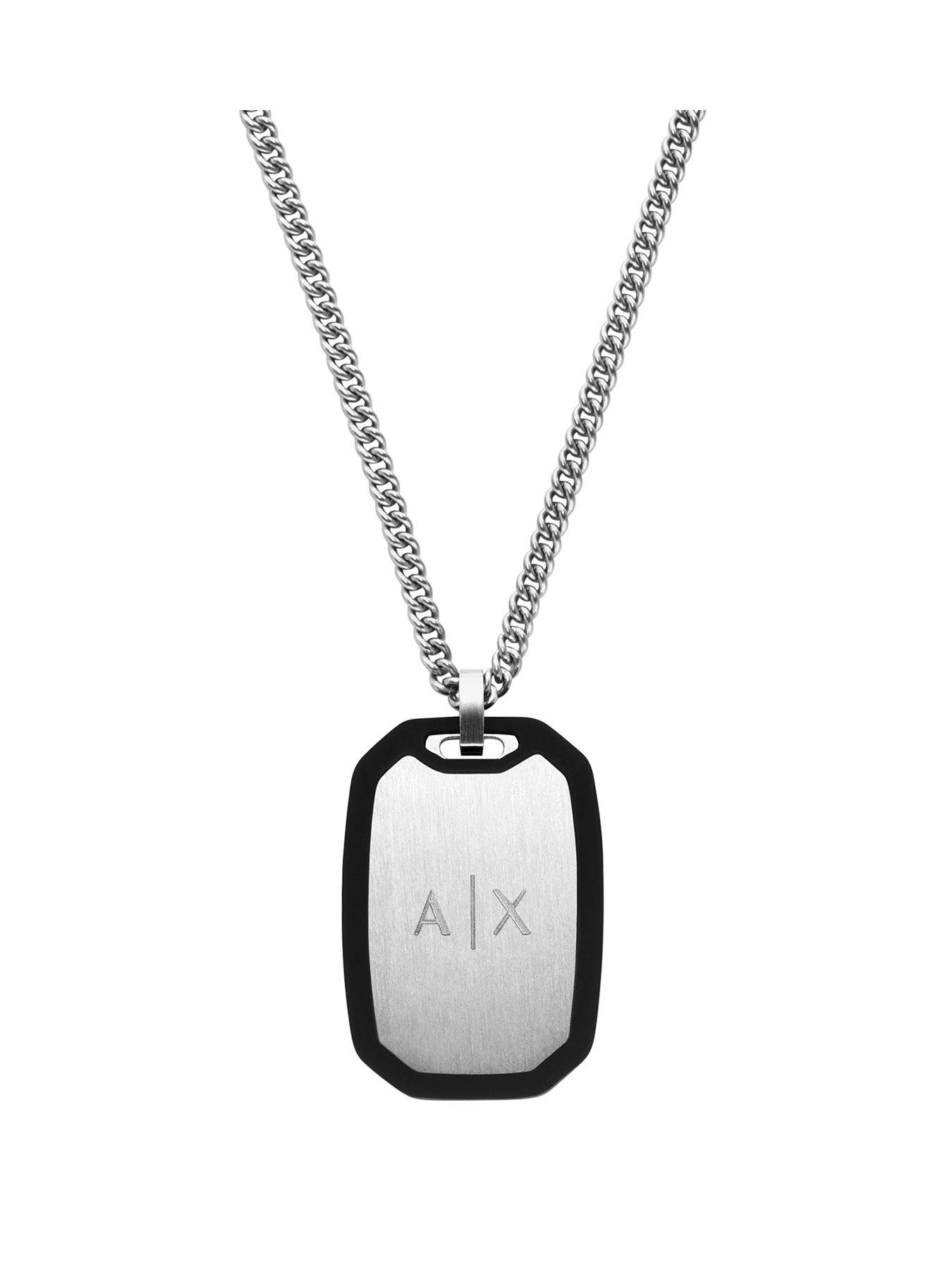 Armani Exchange Armani Exchange Mens Stainless Steel Dog Tag Necklace, AXG0169040