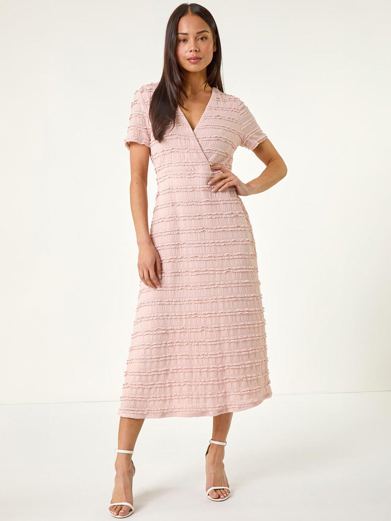 Image 1 of 5 of Roman Petite Ruffle Midi Wrap Dress