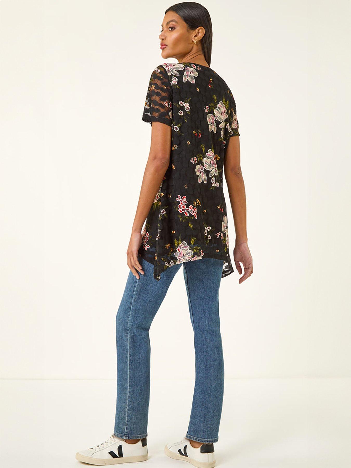 roman-floral-print-lace-stretch-top-blackstillFront