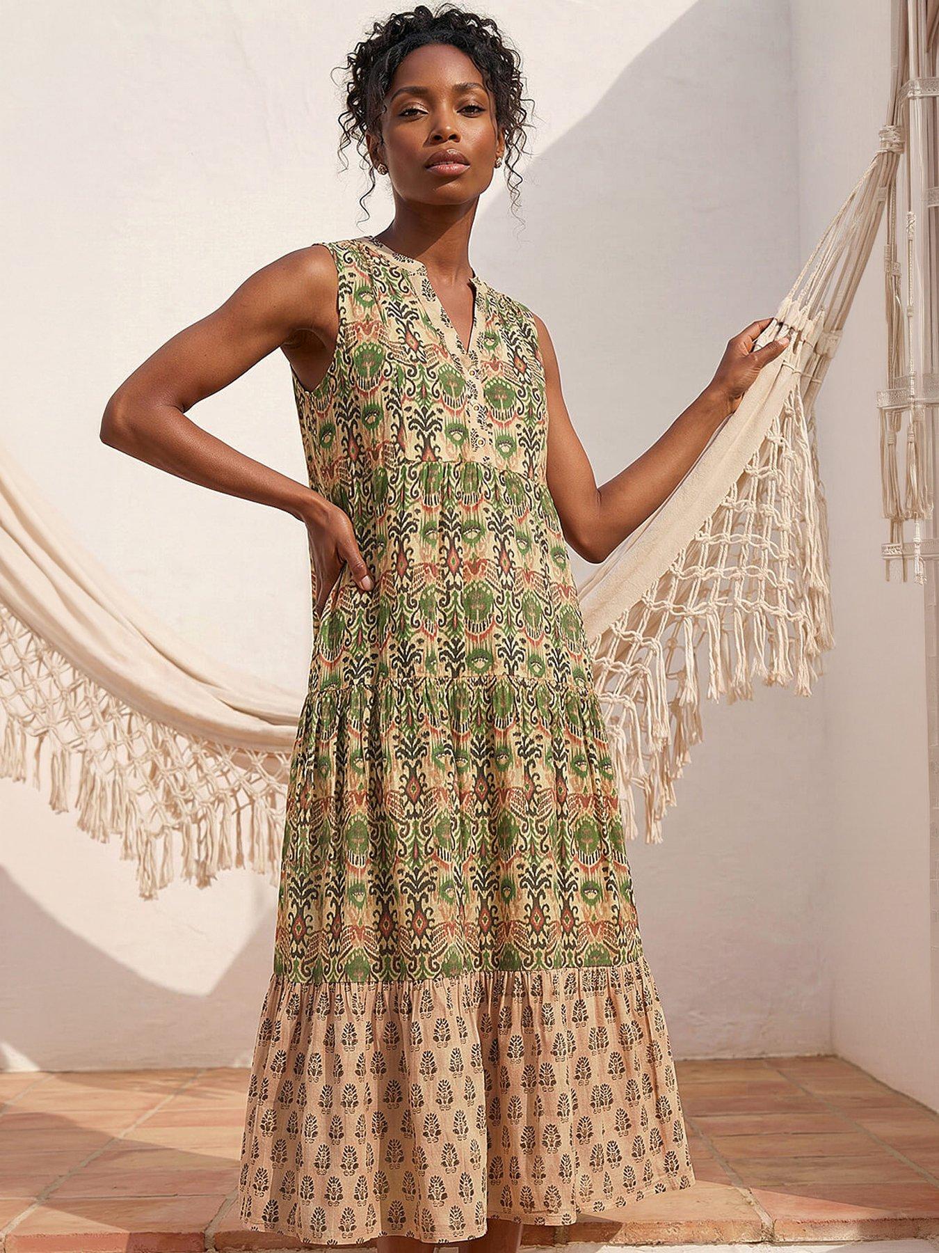 Image 1 of 5 of Roman Border Print Midi Smock Dress