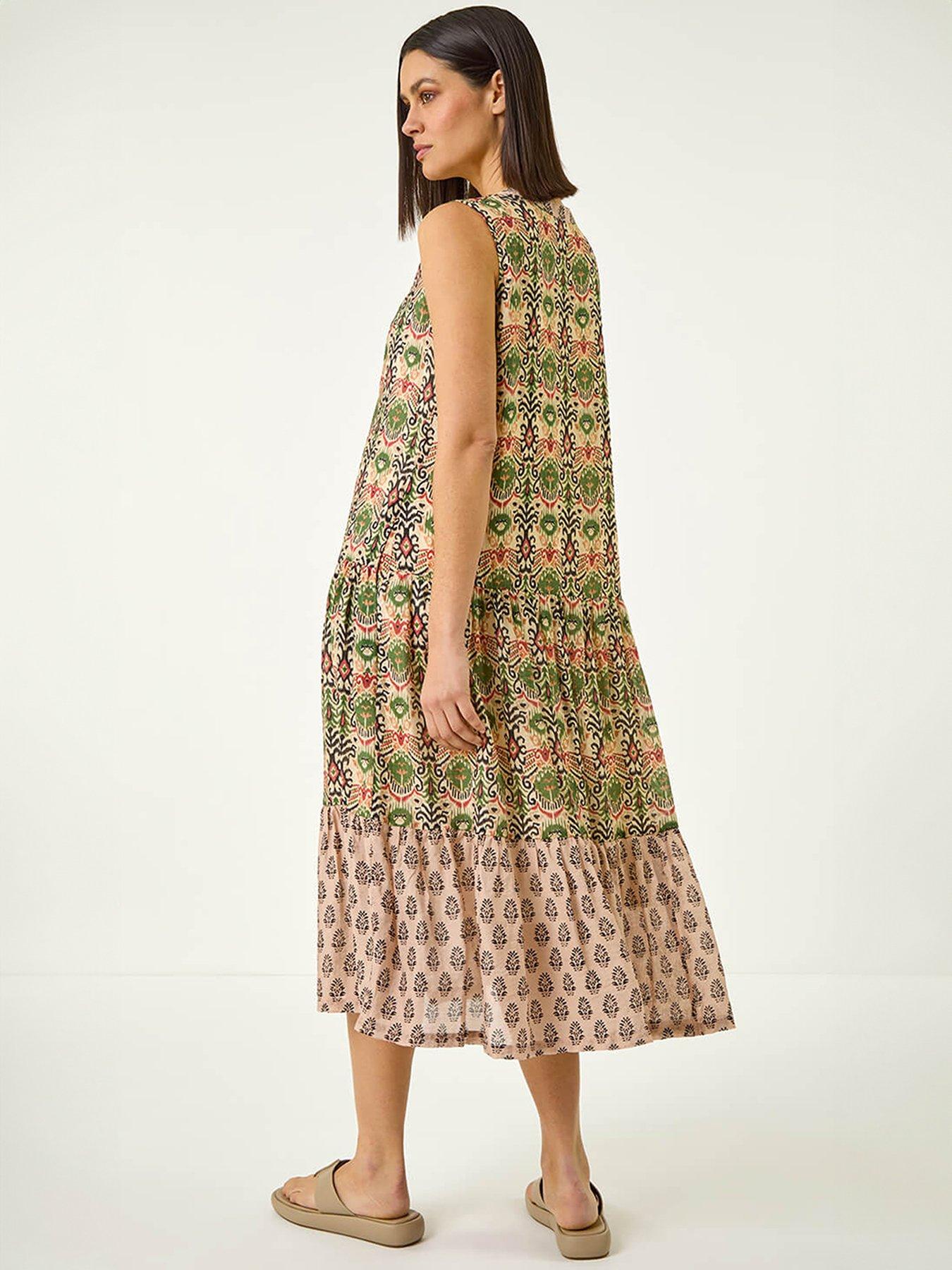 Image 2 of 5 of Roman Border Print Midi Smock Dress
