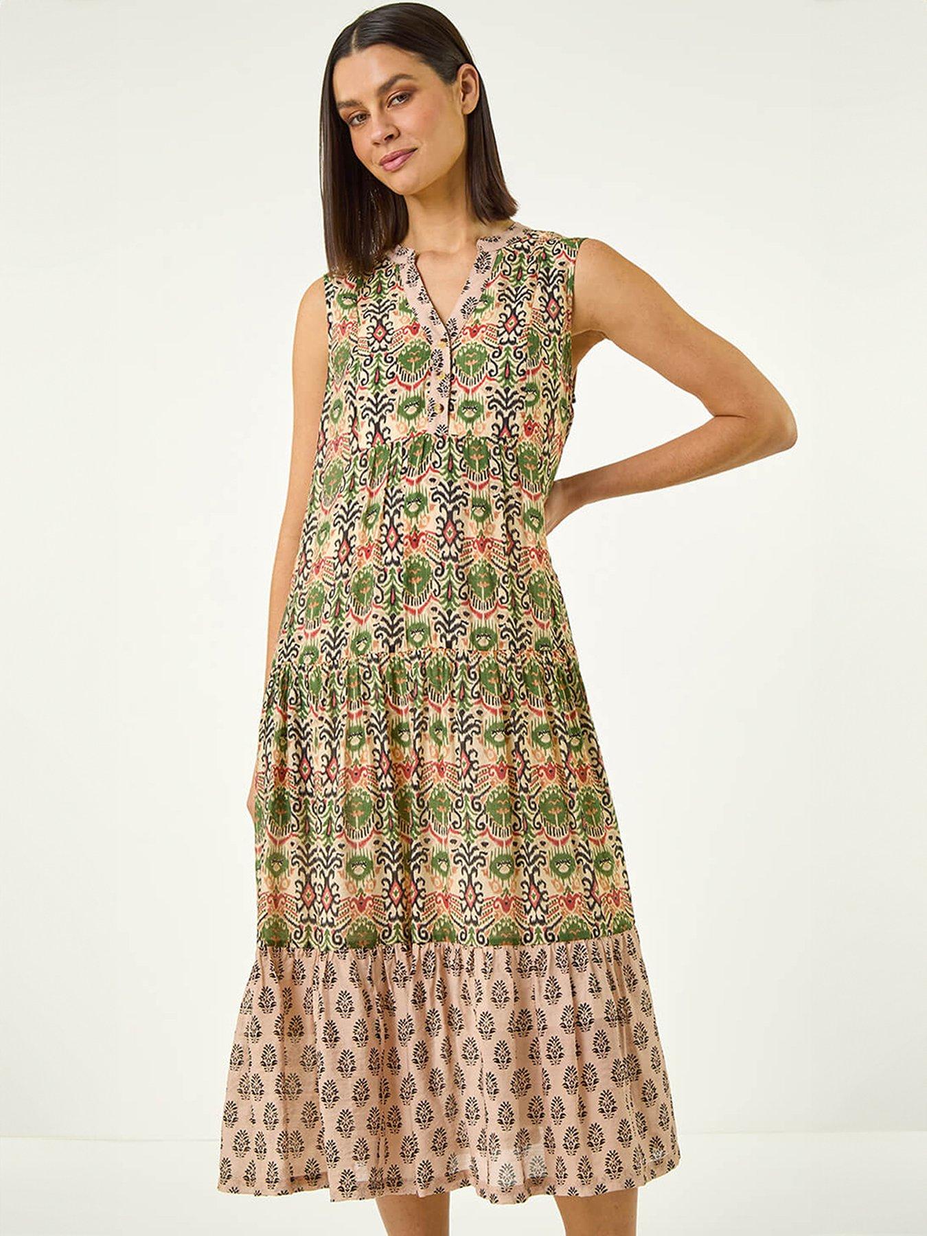 Image 3 of 5 of Roman Border Print Midi Smock Dress