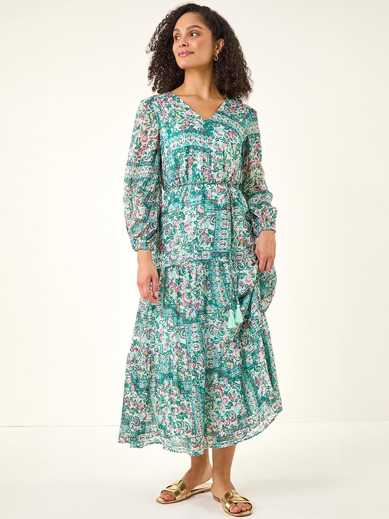 roman-printed-metallic-tie-waist-maxi-dressfront