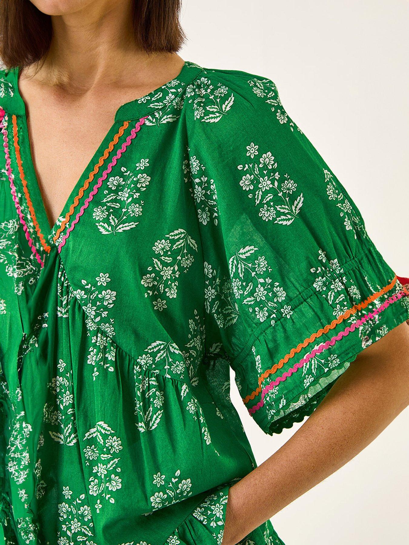 Image 5 of 5 of Roman Floral Ric Rac Frill Hem Top