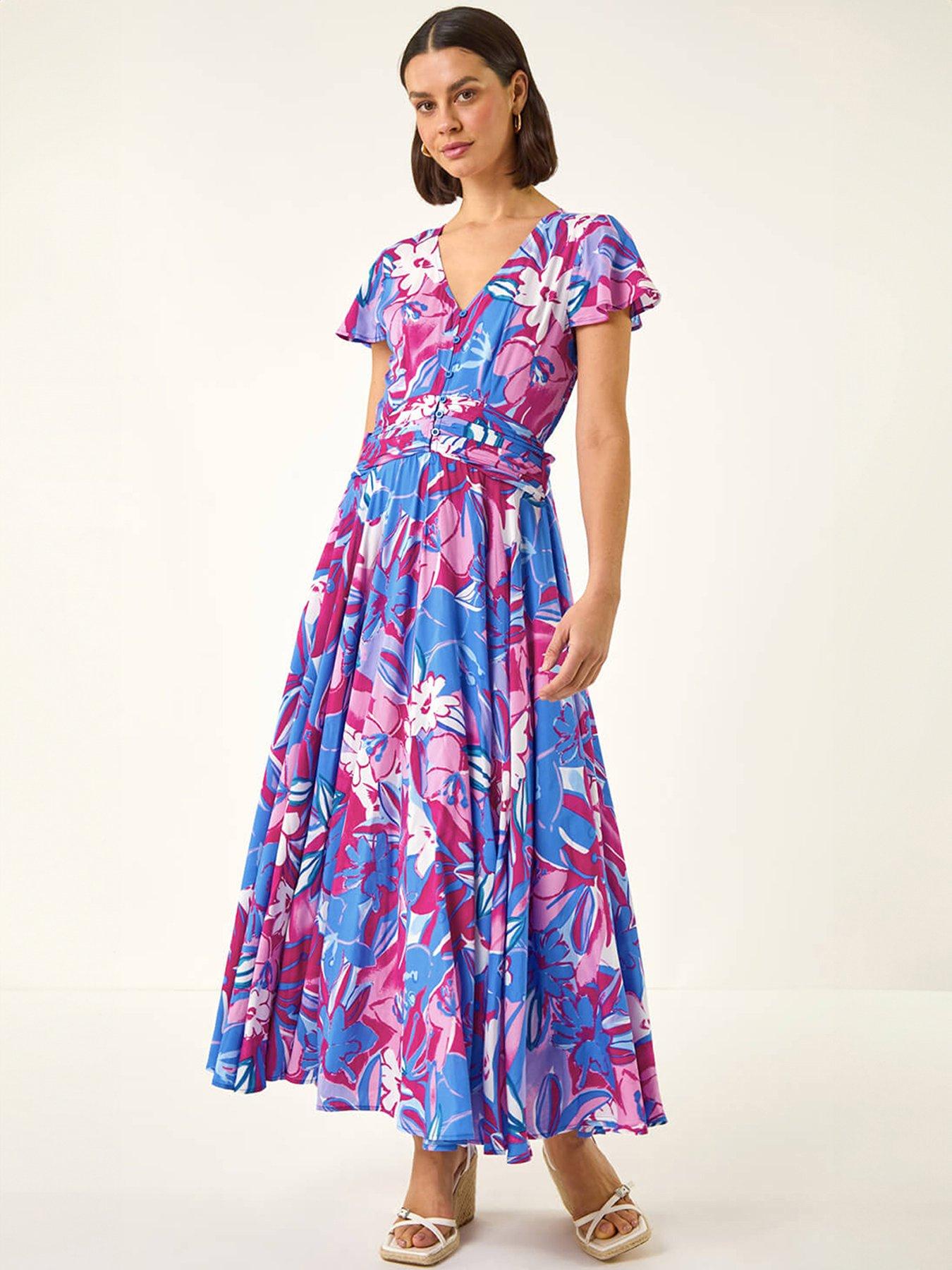roman-abstract-floral-ruched-midi-dressfront