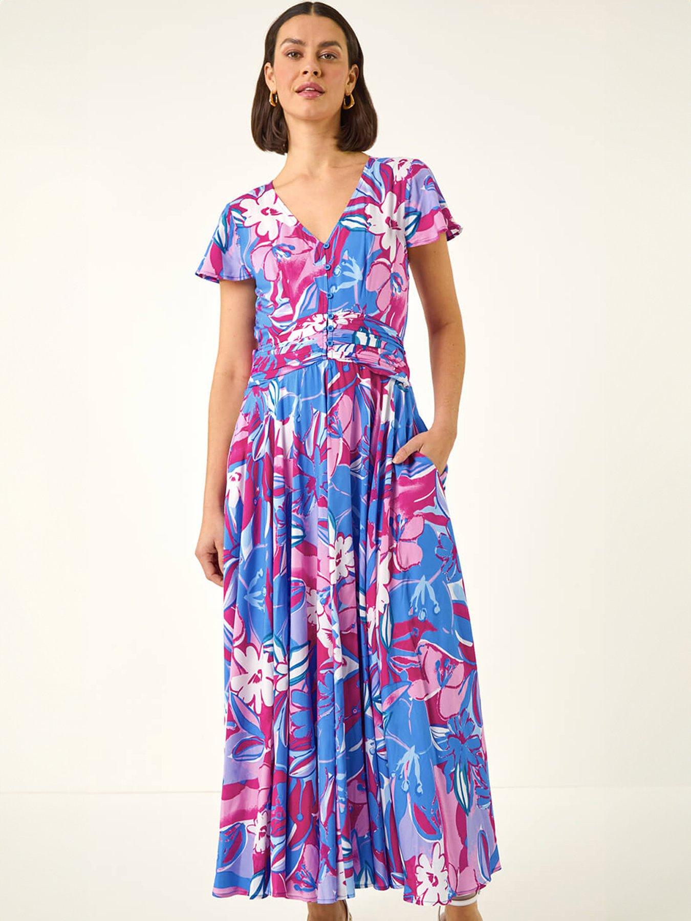 roman-abstract-floral-ruched-midi-dressoutfit