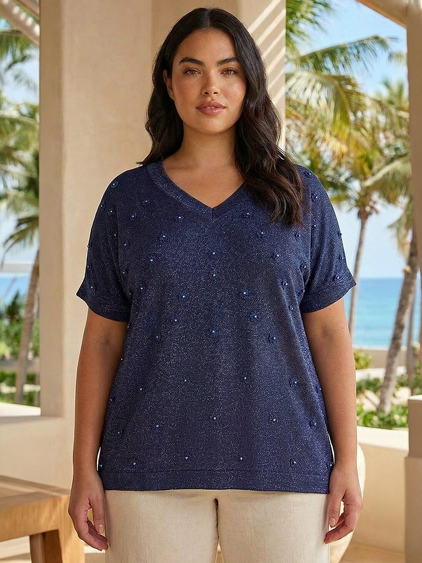 Roman Curve Faux Pearl Embellished Top