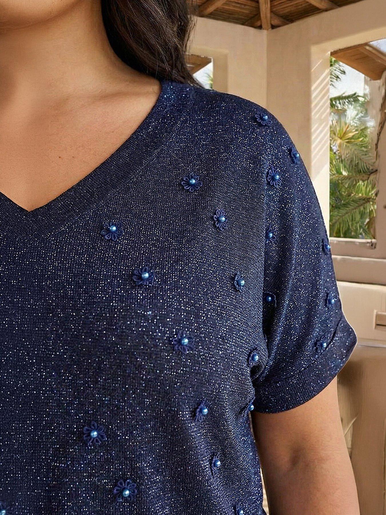 Image 2 of 4 of Roman Curve Faux Pearl Embellished Top