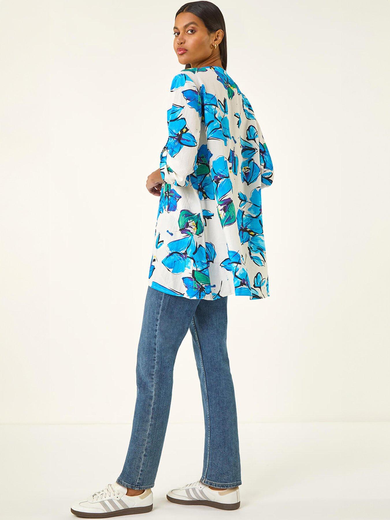 Image 2 of 5 of Roman Floral Wrap Hem Stretch Tunic Top