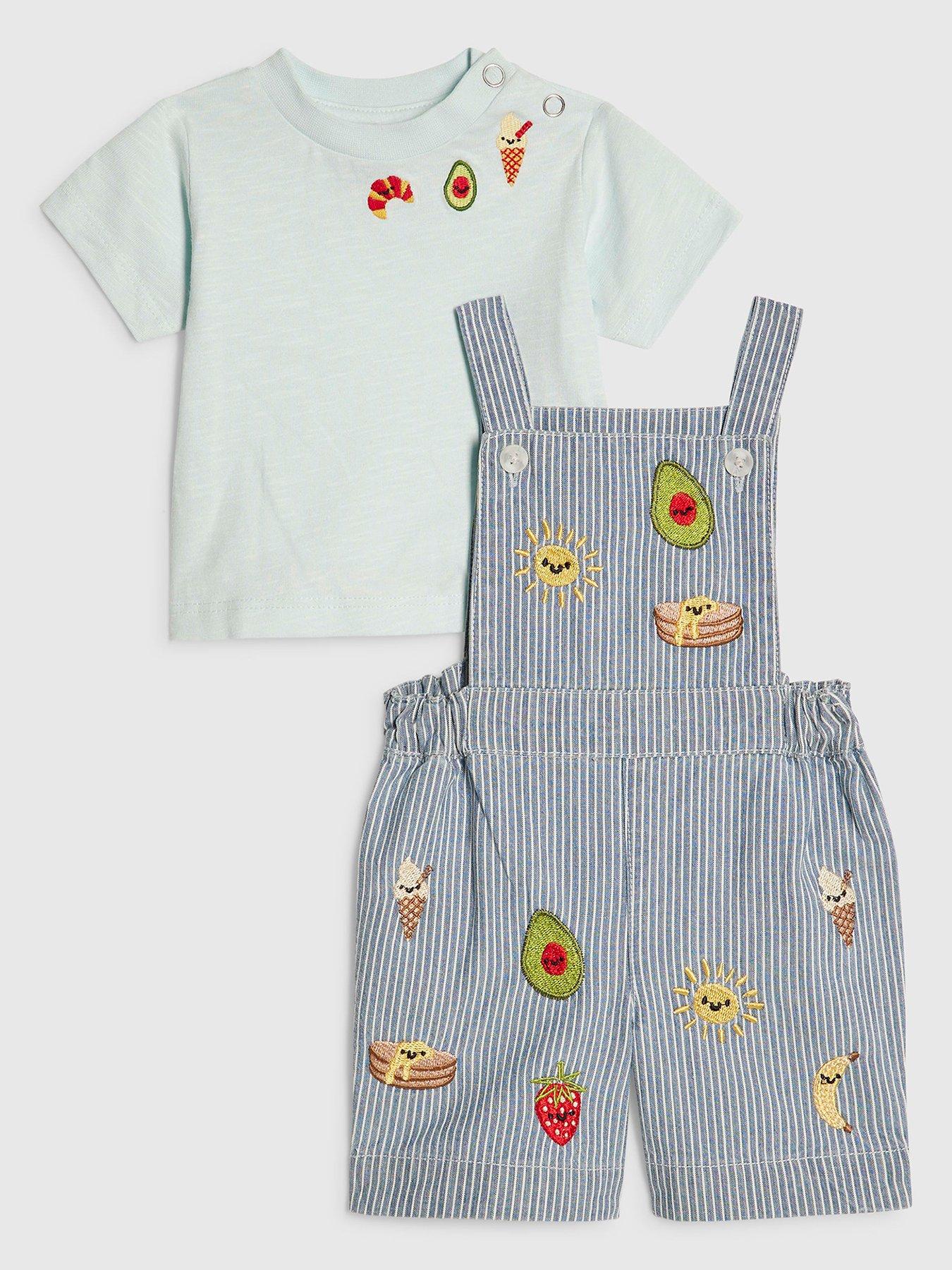 River Island Baby Boys Stripe Foods Dungaree Set - Blue