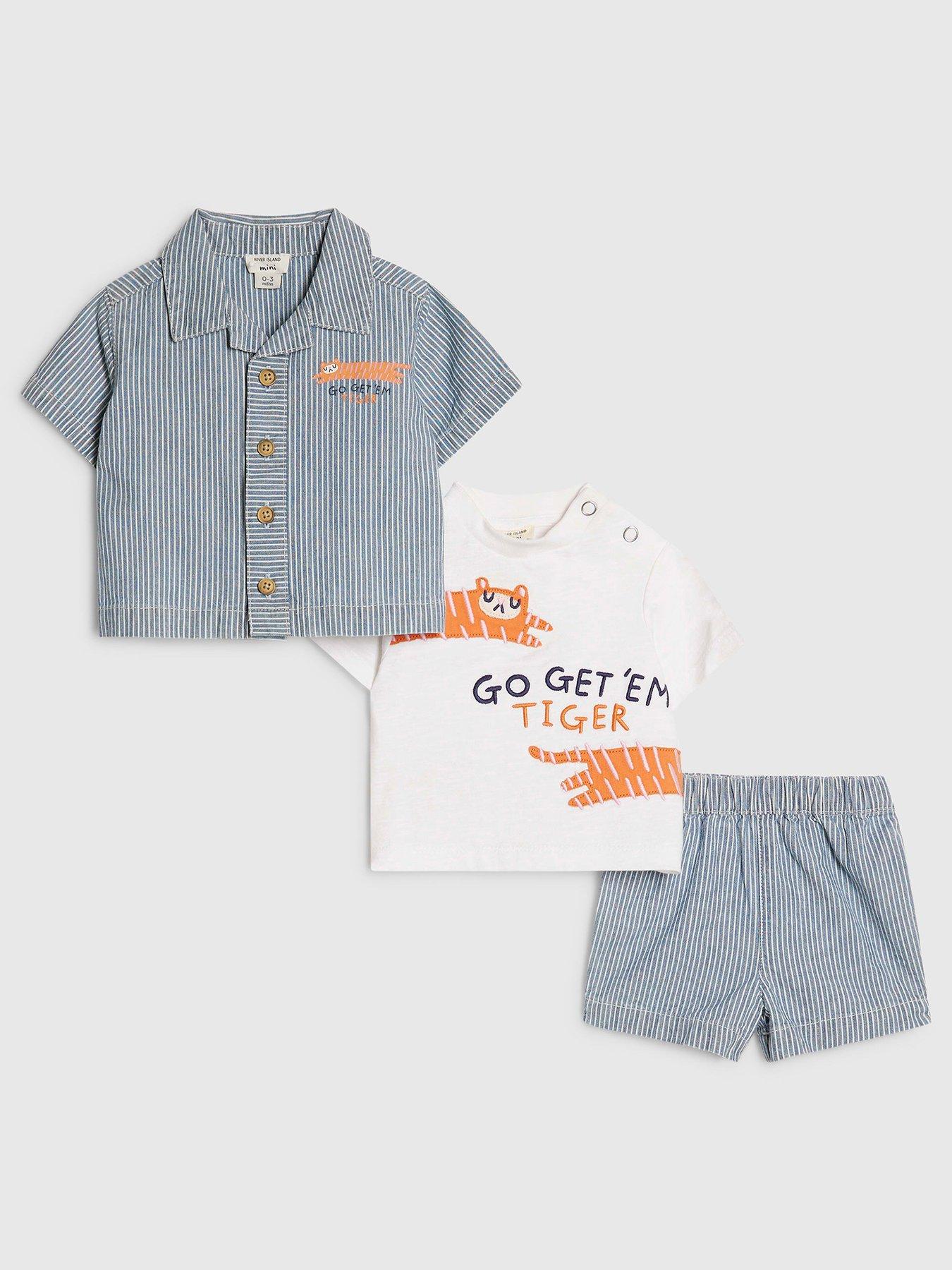 River Island Baby Boys Tiger 3 Piece Shirt Set - Blue