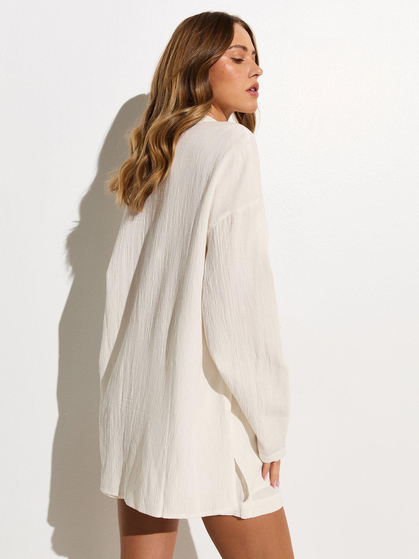Image 2 of 7 of New Look White Textured Oversized Beach Shirt