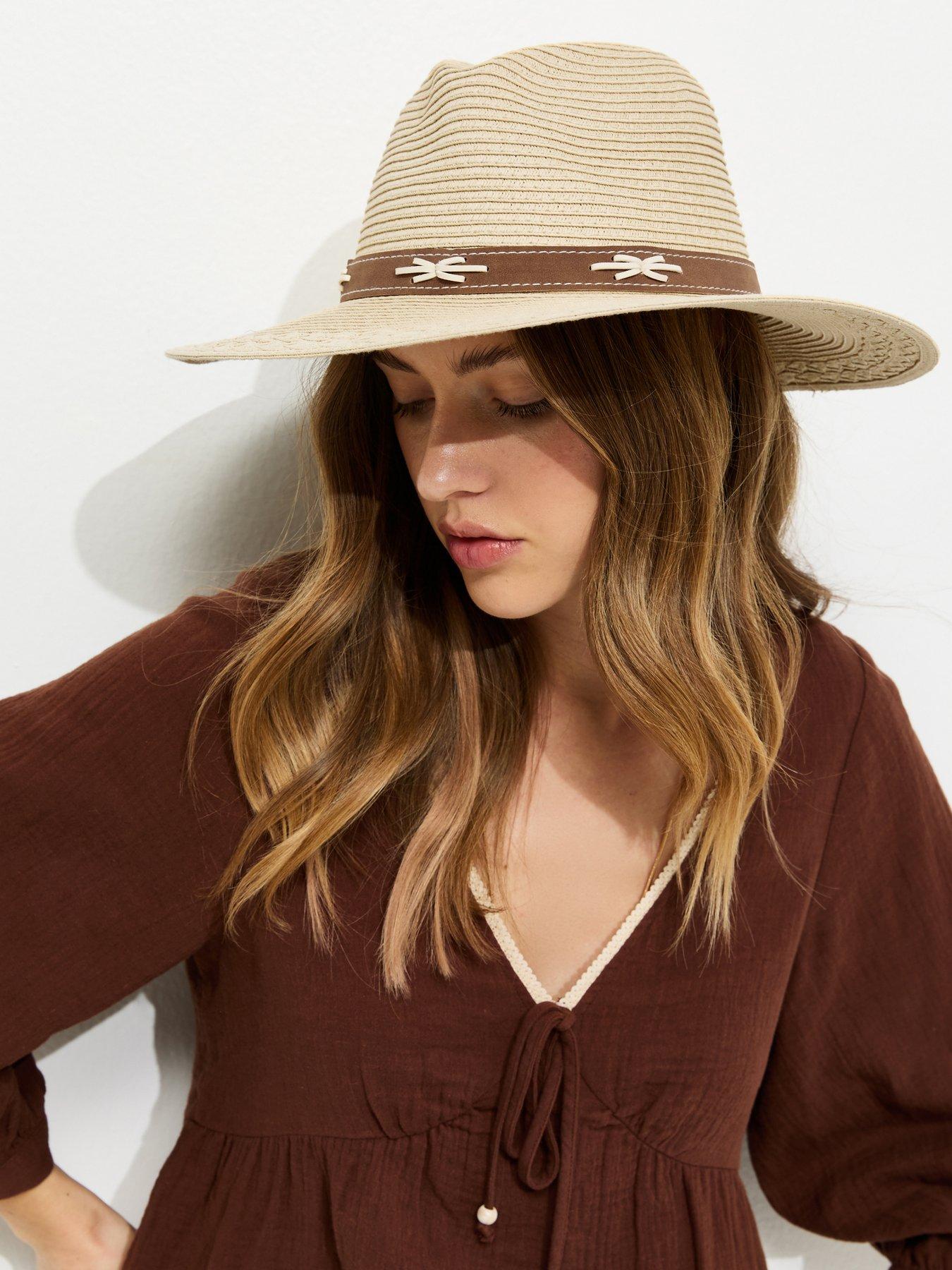 Image 2 of 3 of New Look Stone Suede Trim Straw Fedora Hat