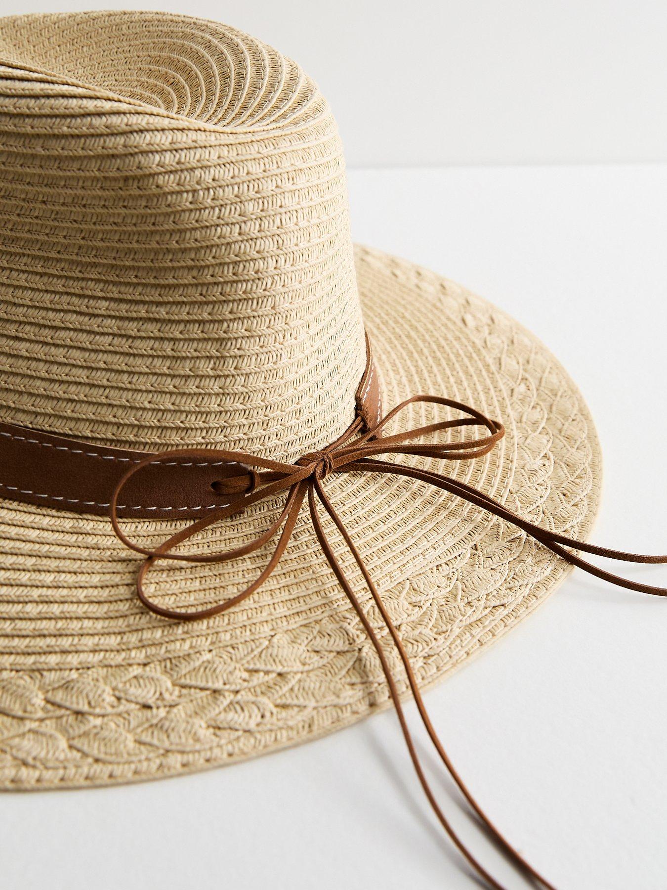 Image 3 of 3 of New Look Stone Suede Trim Straw Fedora Hat